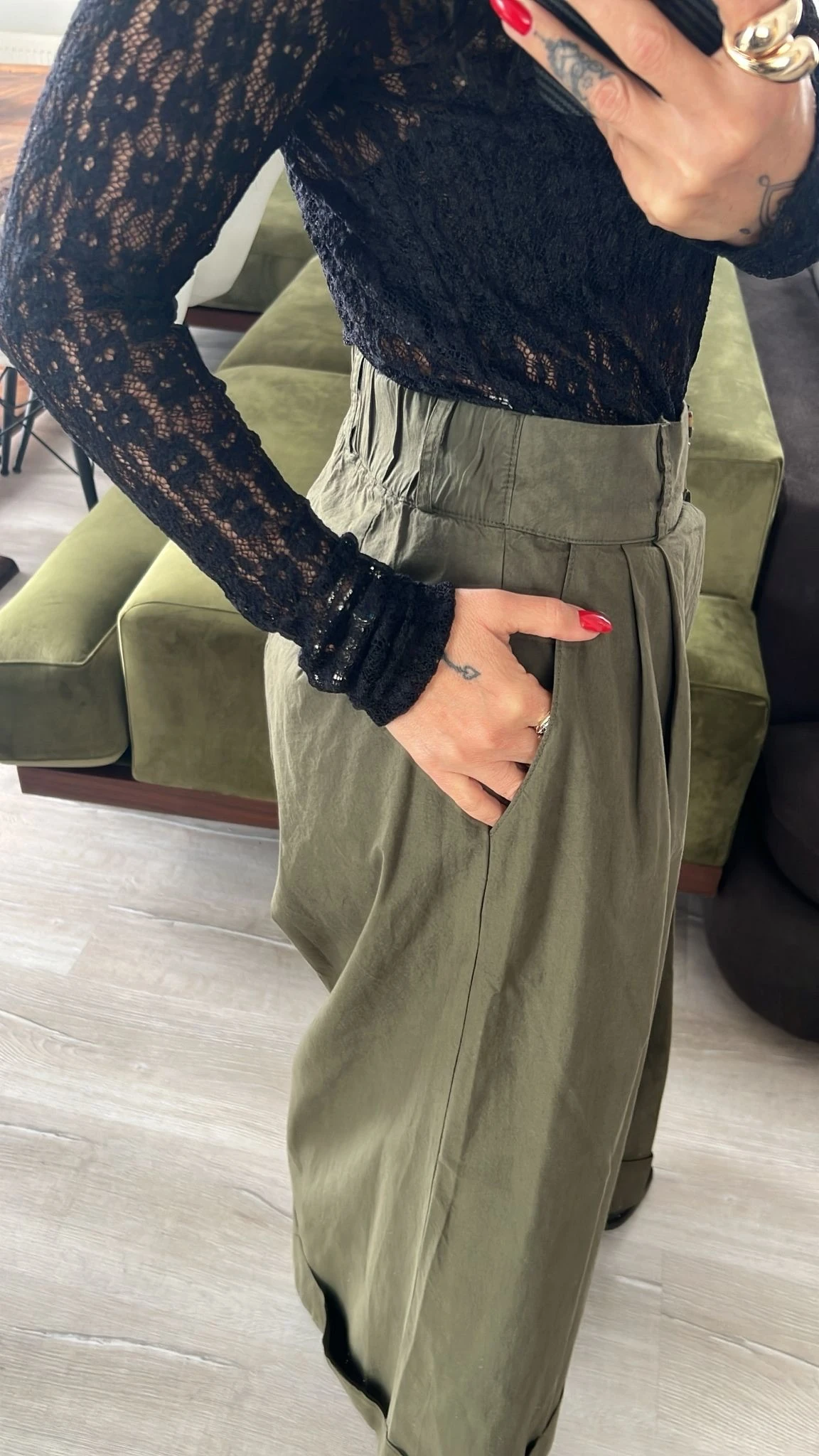 Kalın Duble Paça Haki Pantolon