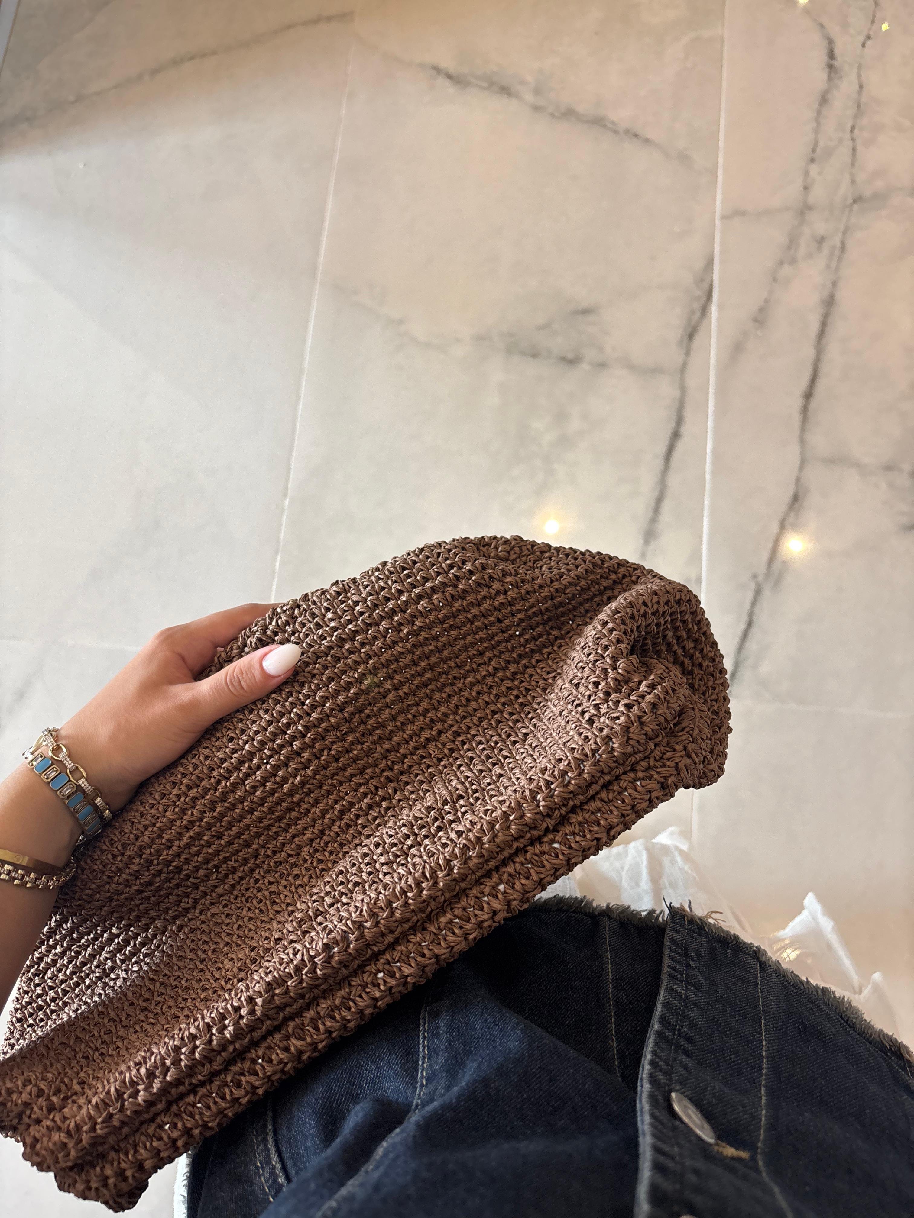 Kahve Hasır Clutch Çanta