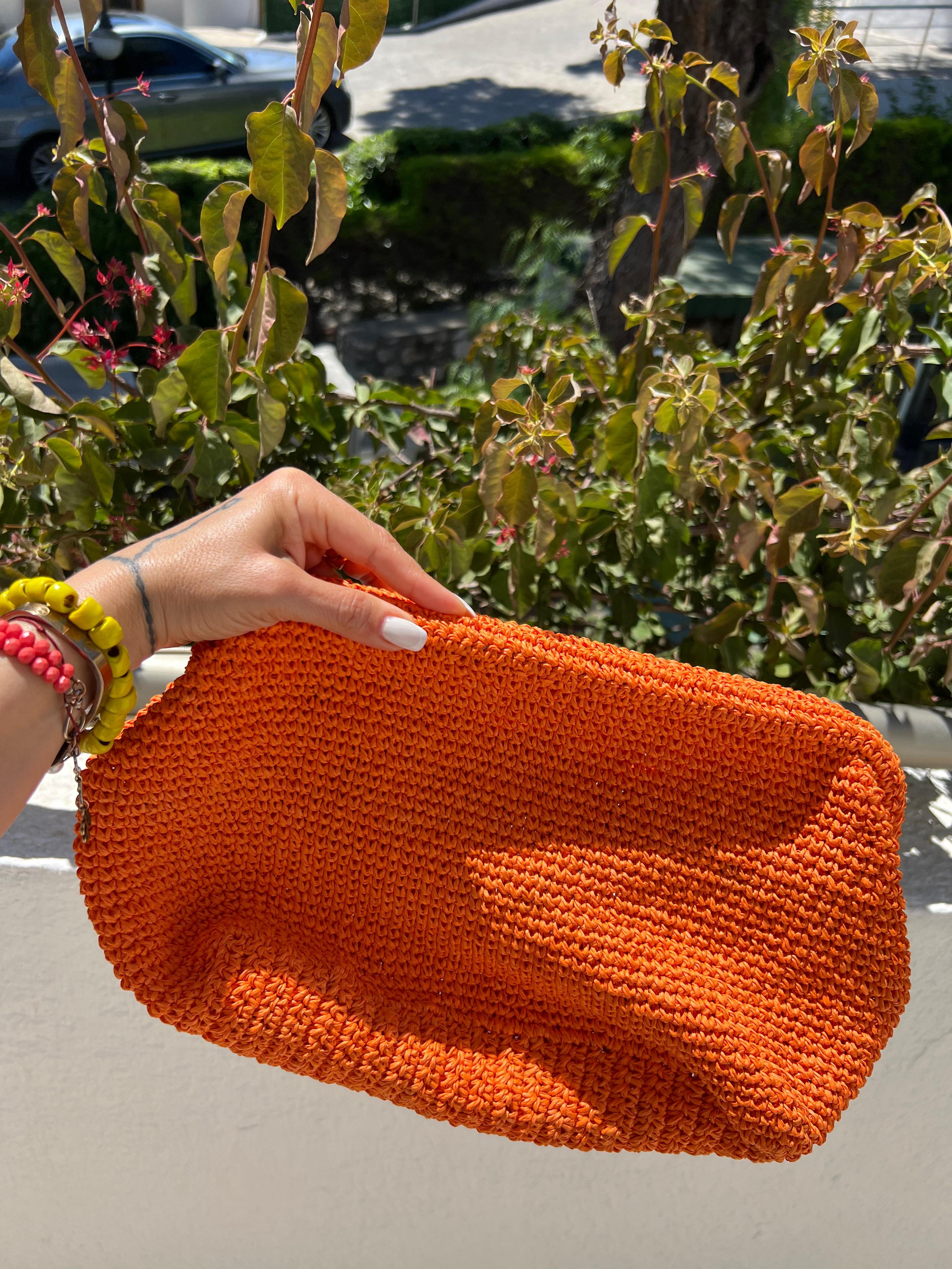 Turuncu Örgü Clutch Çanta
