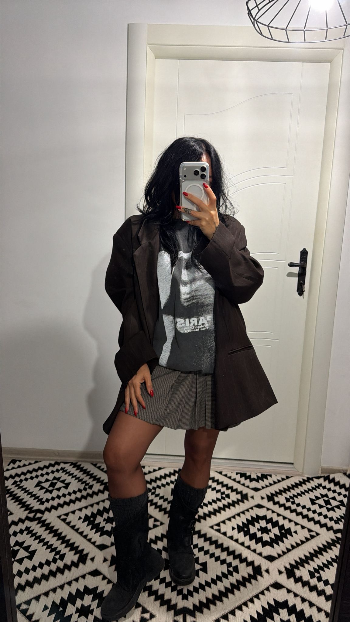 Deri Garnili Pötikareli Mini Etek 