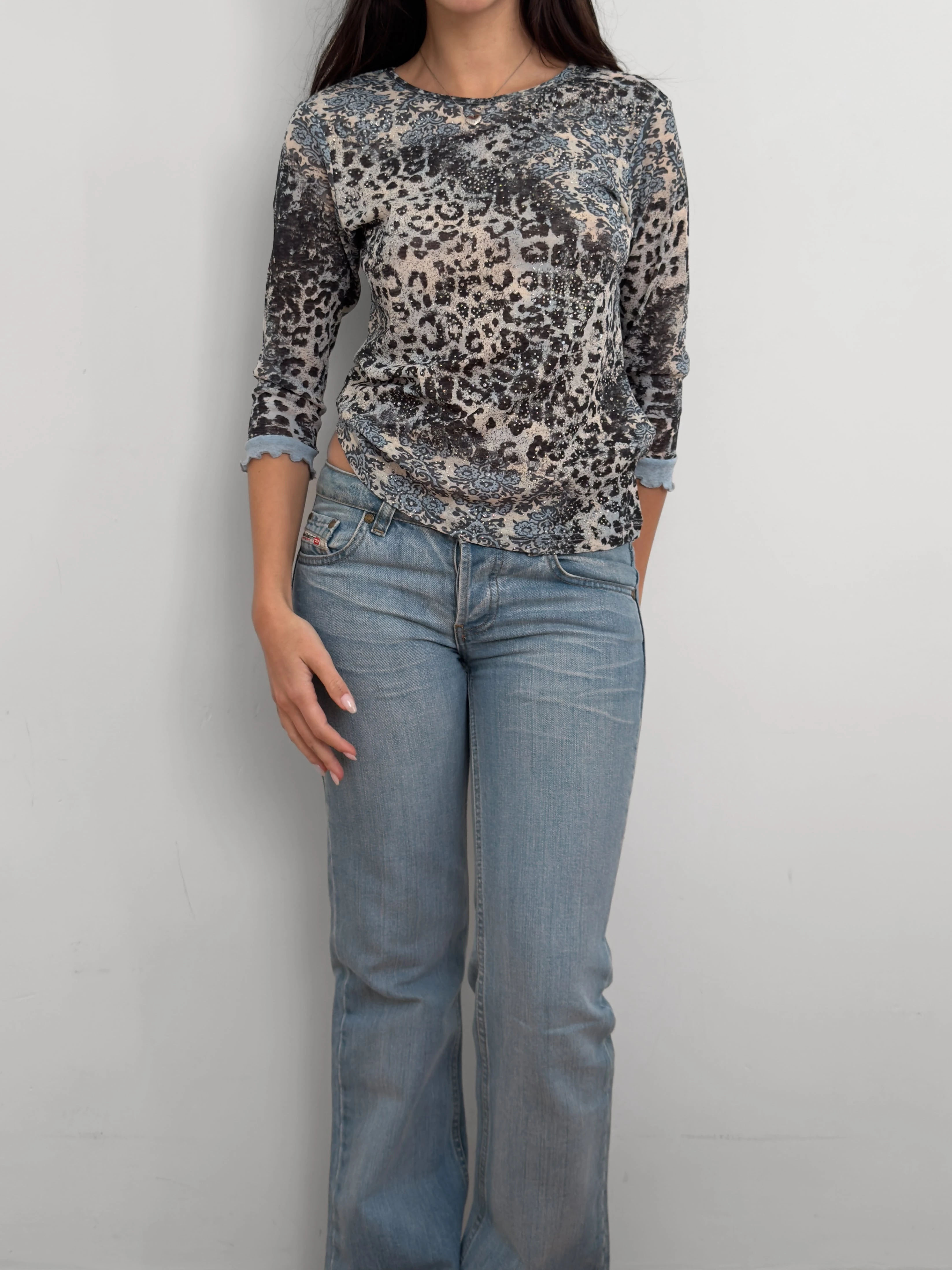 Desenli Işıltılı Bluz