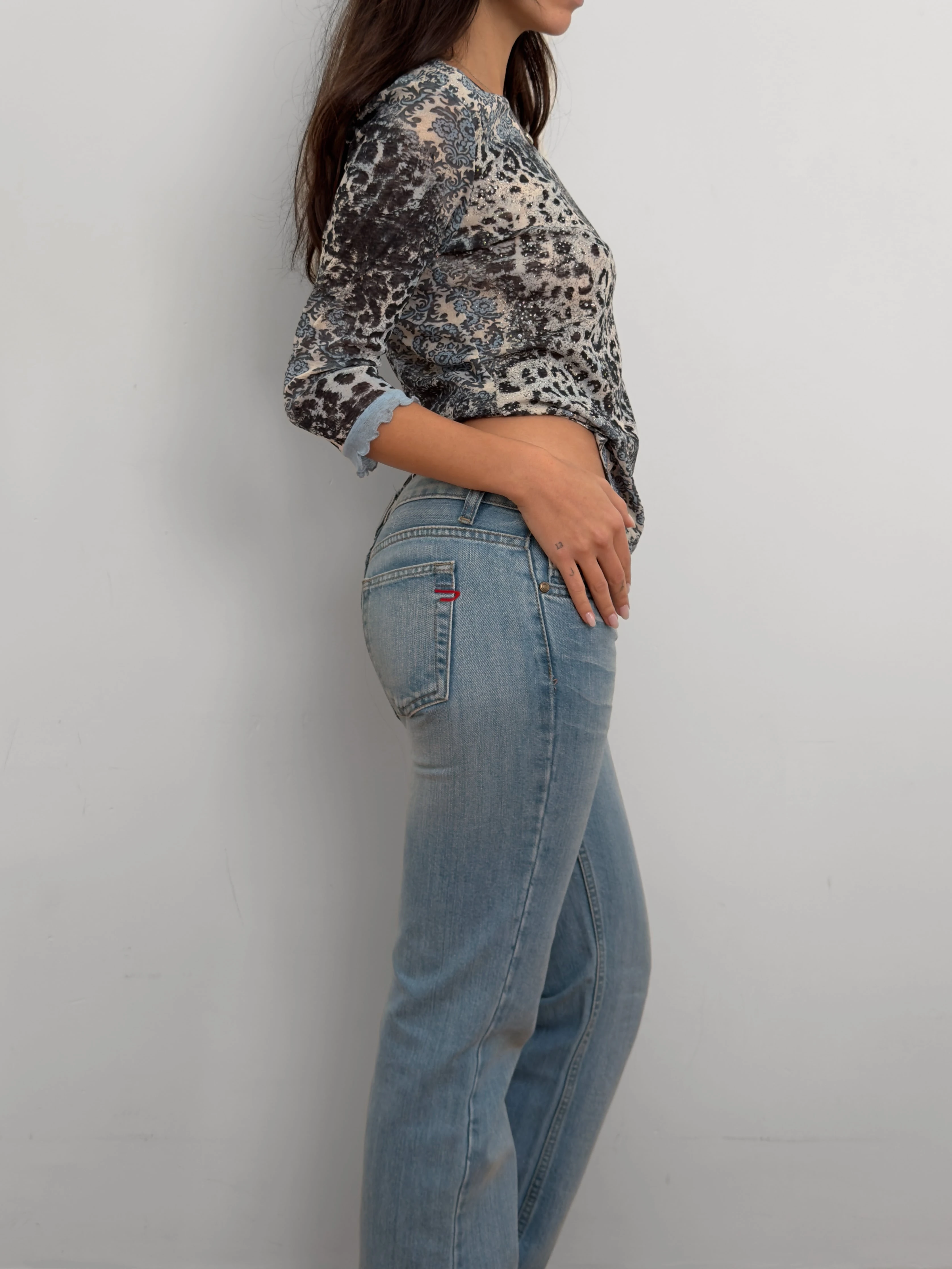 Desenli Işıltılı Bluz