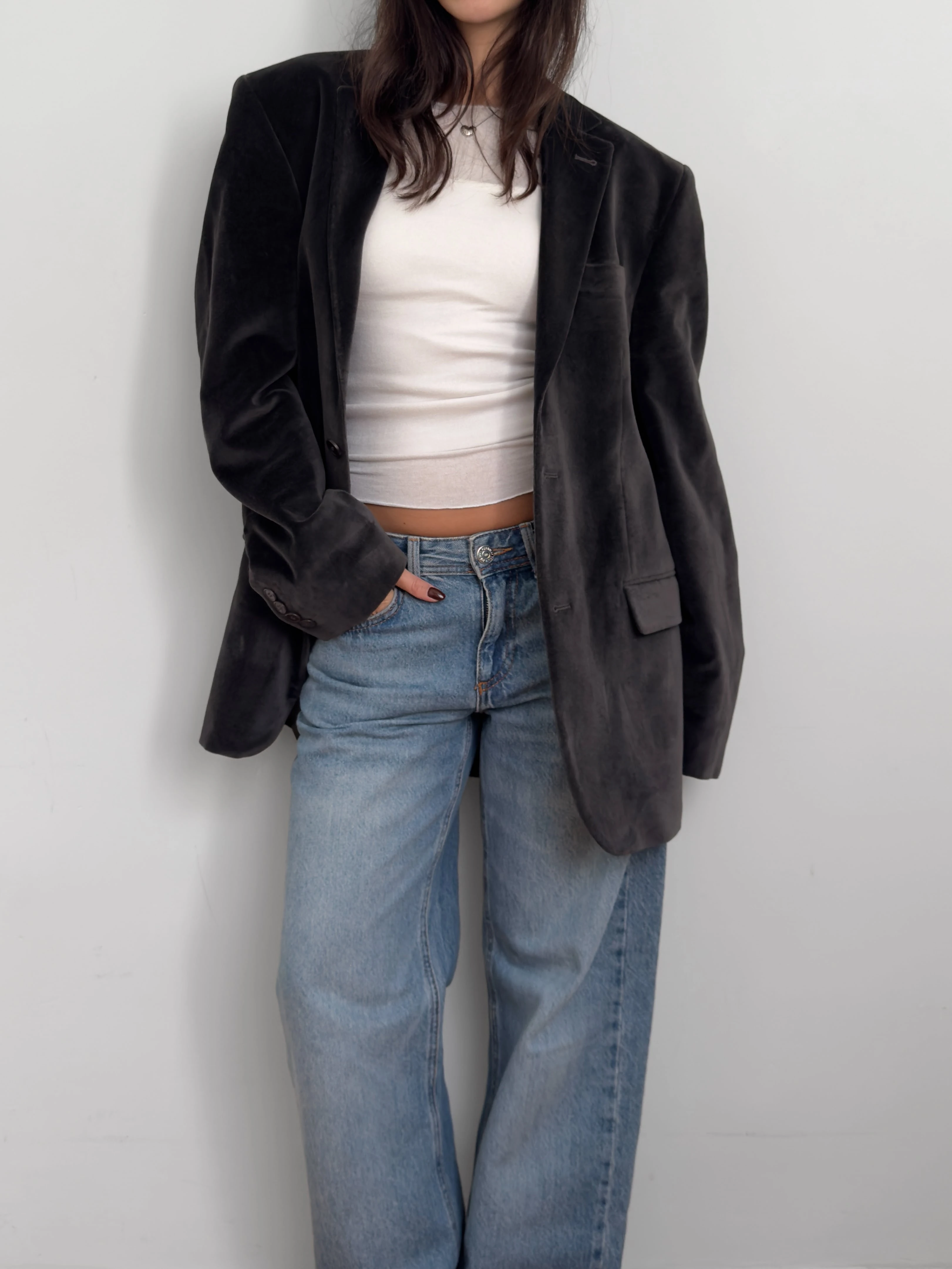 Antrasit Kadife Blazer