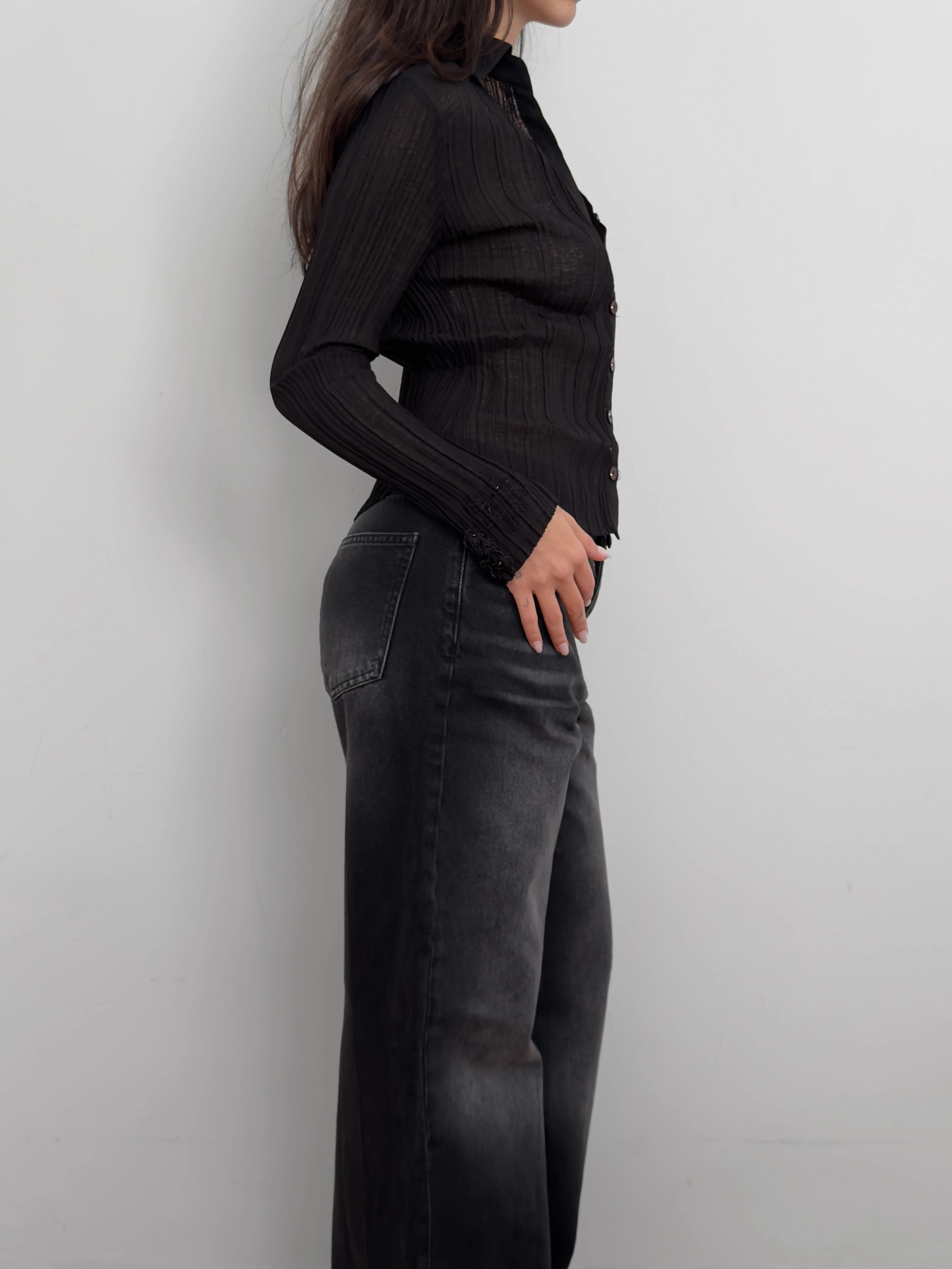 İşlemeli Şifon Gömlek