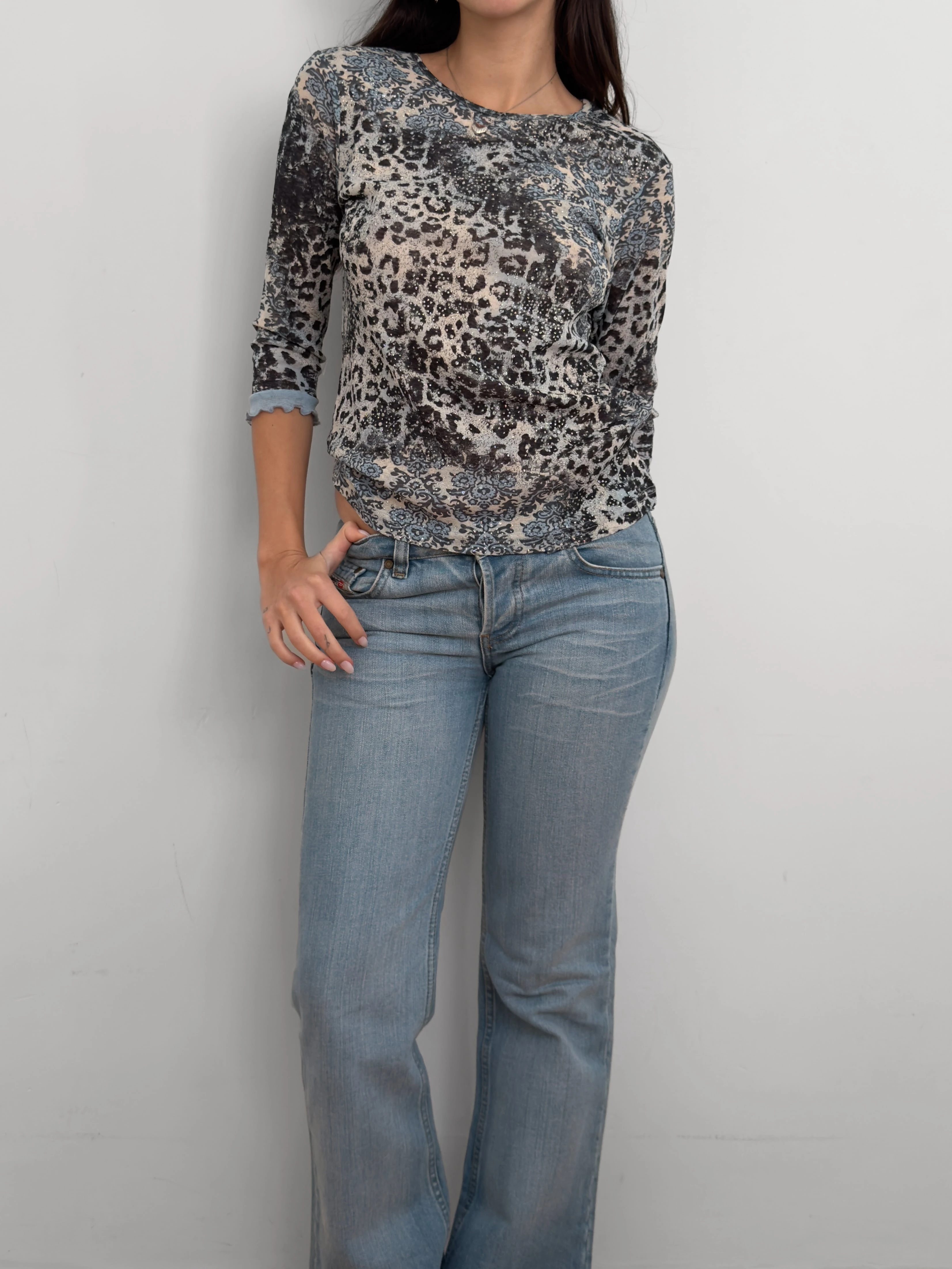 Desenli Işıltılı Bluz