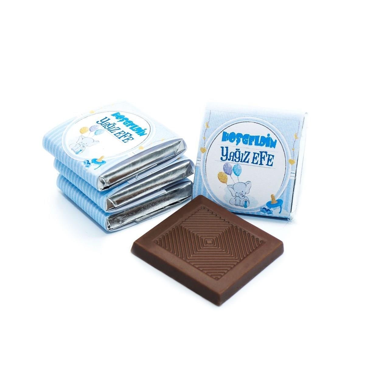 Erkek Bebek Dökme Bebek Çikolatası Mavi Fil (80 Adet Napoliten Çikolata)