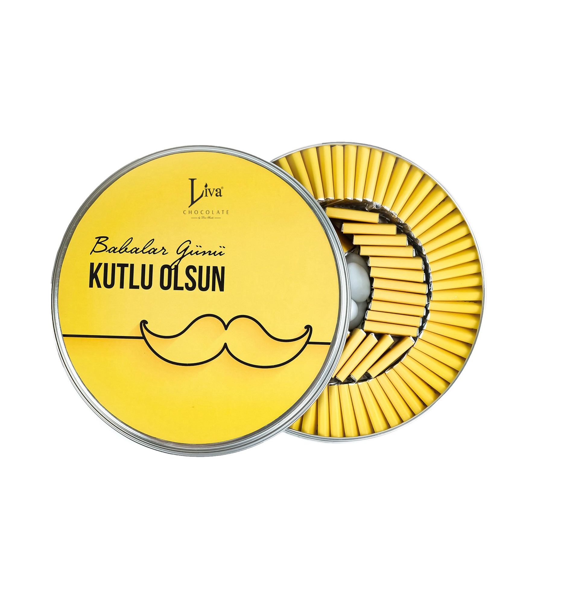 Babalar Günü Sarı Bıyık Desenli Metal Kutu 80 Adet