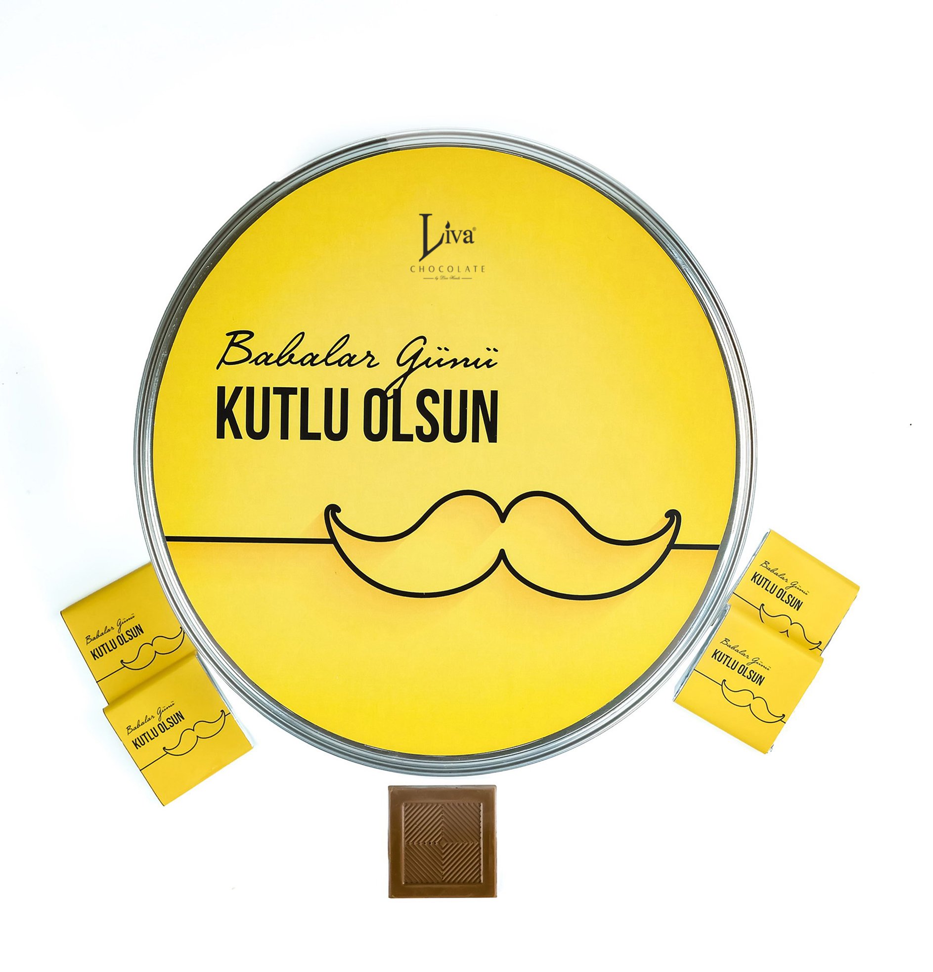 Babalar Günü Sarı Bıyık Desenli Metal Kutu 80 Adet