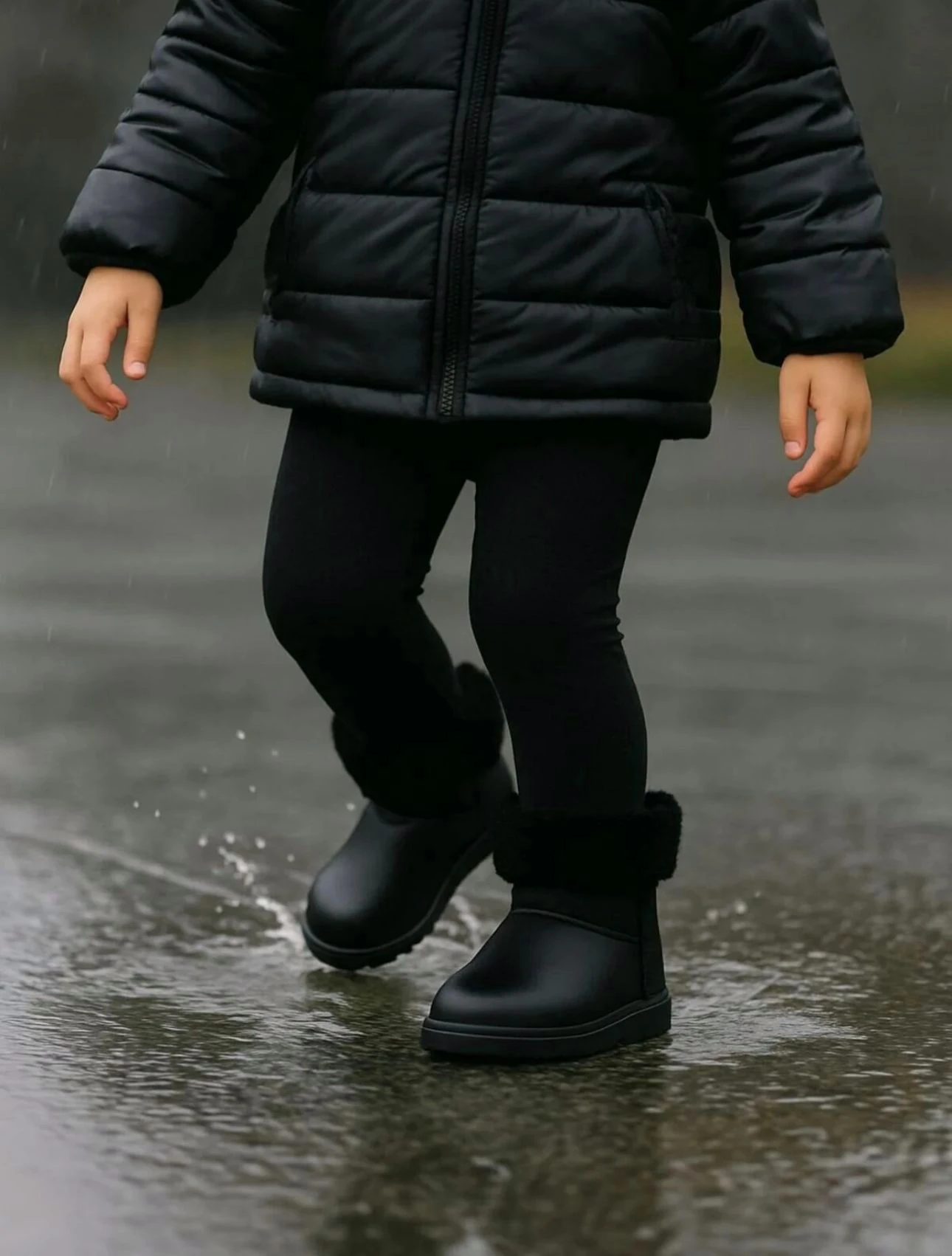 Kız Çocuk Yağmur Botu, Su Geçirmez Bot, Çocuk Hafif Tabanlı Bot, Yağmur Çizmesi - siyah