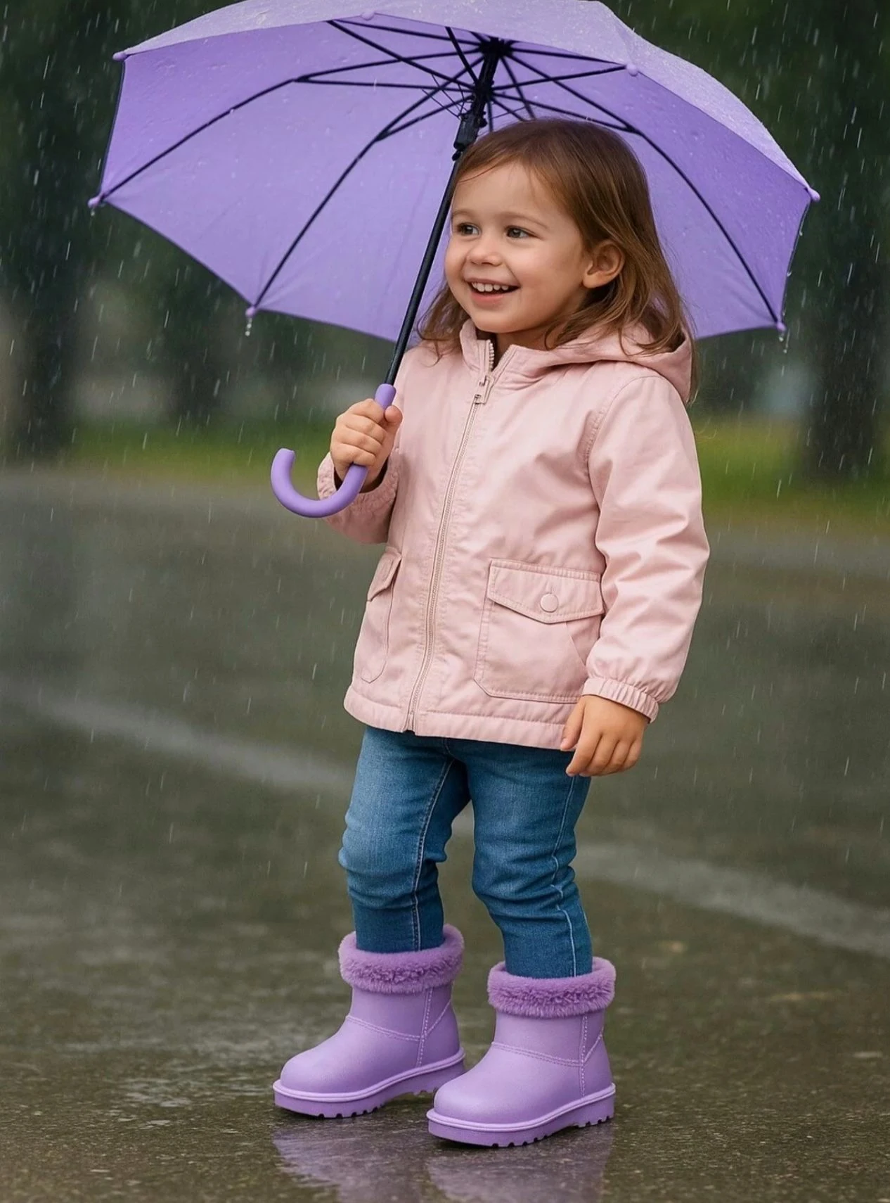 Kız Çocuk Yağmur Botu, Su Geçirmez Bot, Çocuk Hafif Tabanlı Bot, Yağmur Çizmesi - lila