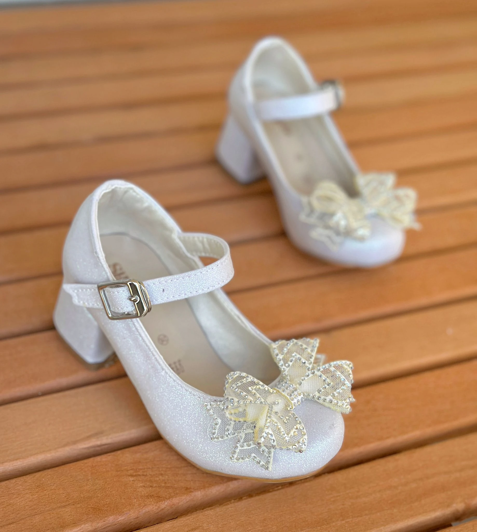 Çocuk Topuklu Ayakkabı, Kısa Topuklu Ayakkabı, Çocuk Abiye Ayakkabı - beyaz sim