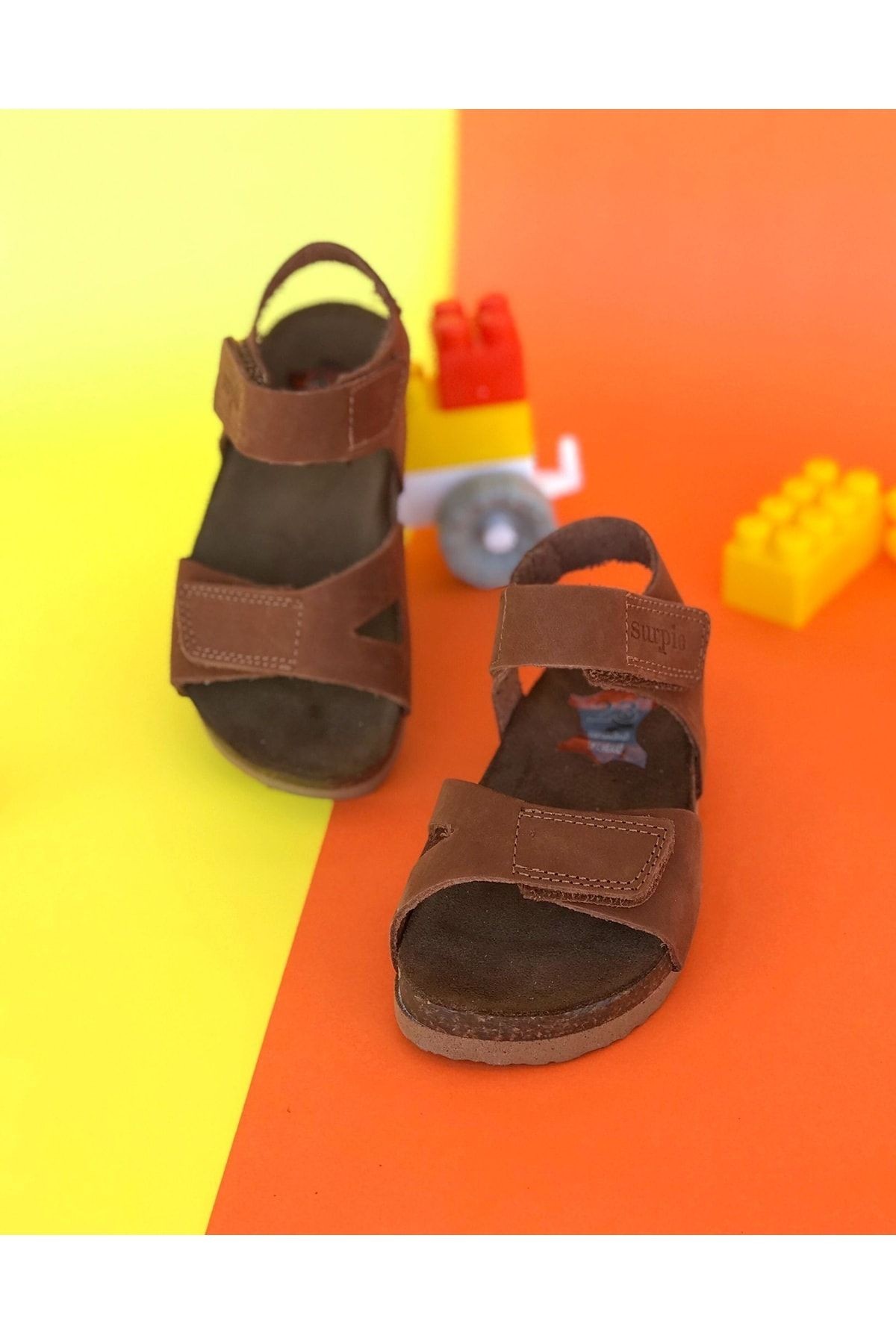 Hakiki Deri Mantar Taban Ortopedik Çocuk Sandalet