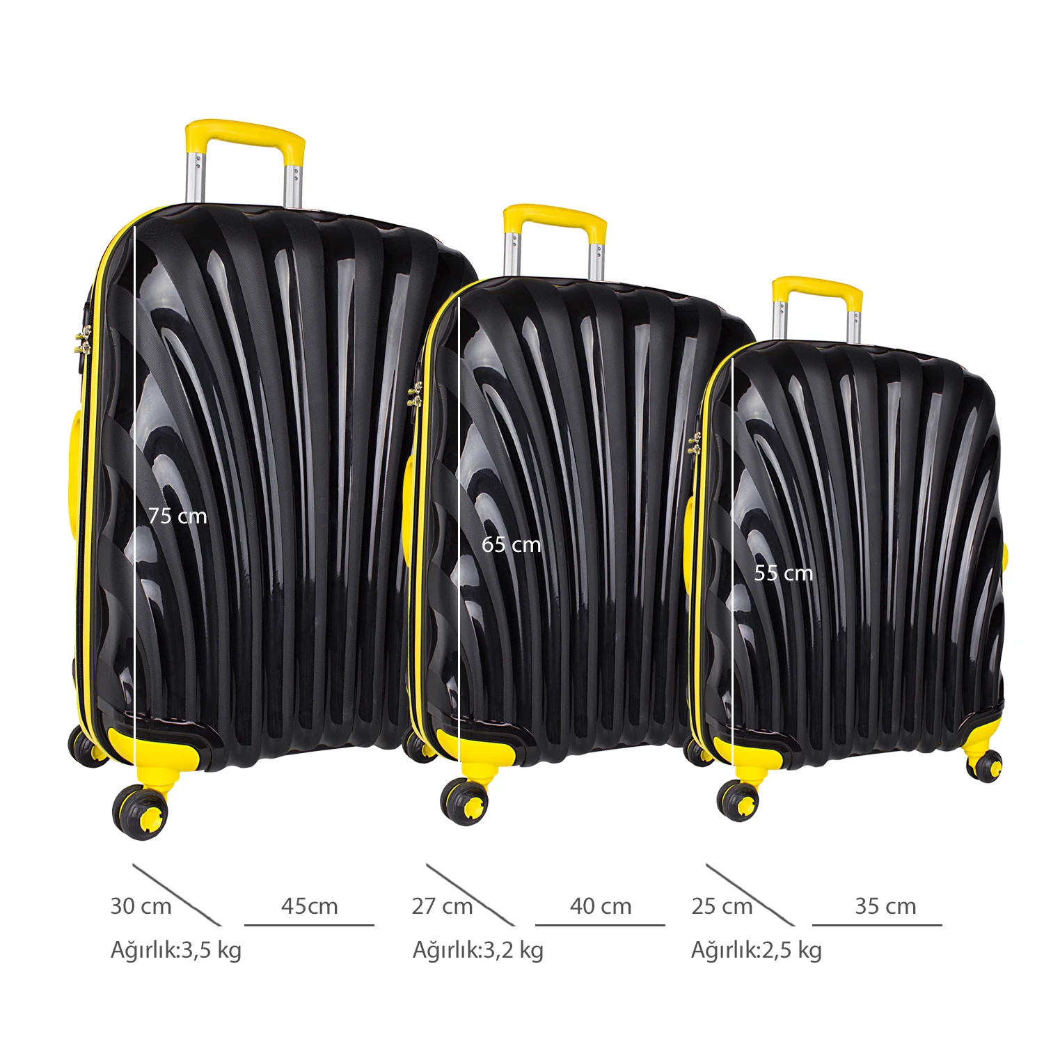 Bagacar Shell Silikon Kırılmaz Valiz Seti Siyah Sarı