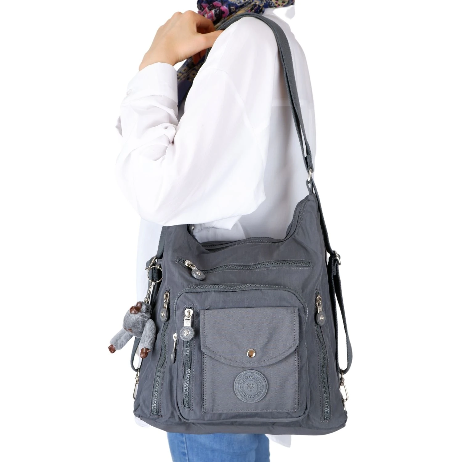 Kenyon Cox B219 Klinkır Kumaş Hafif Sırt Çantası ve Kol Çantası Gri