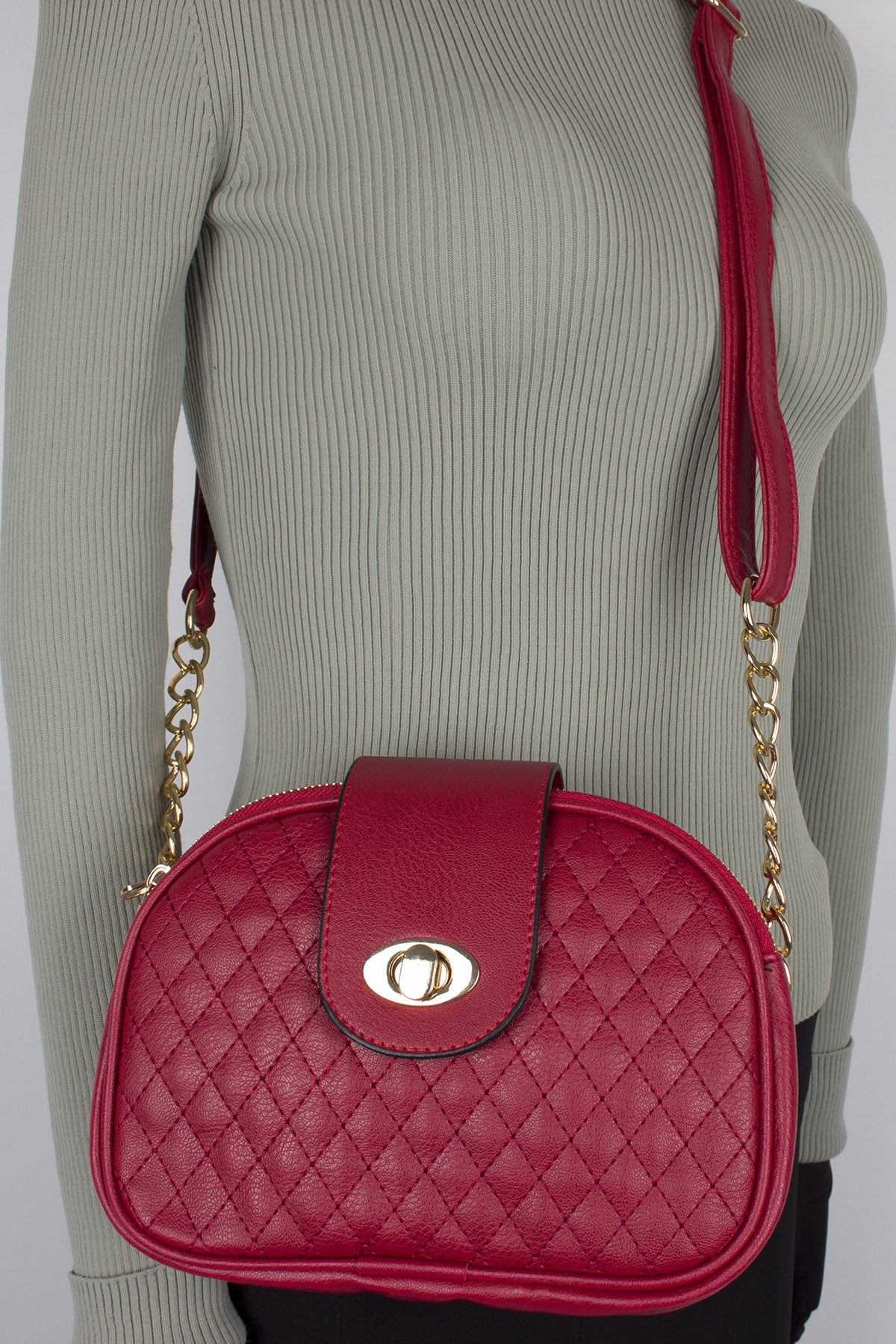 Bagacar 1238 Bayan Çapraz 3 Gözlü Omuz Çantası Kırmızı