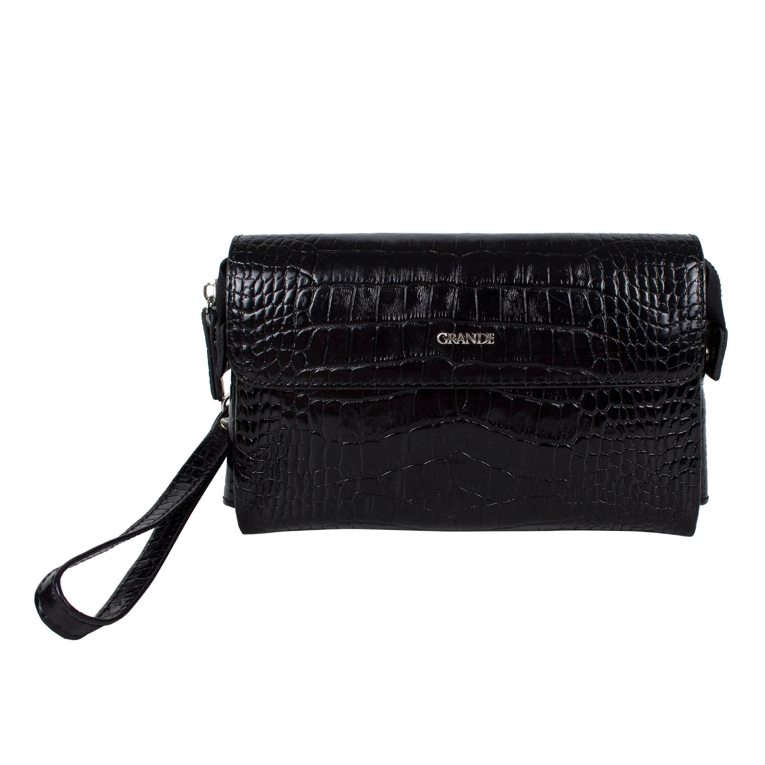 Grande 4280 Hakiki Deri Unisex El Portföy Çantası Kroko Siyah
