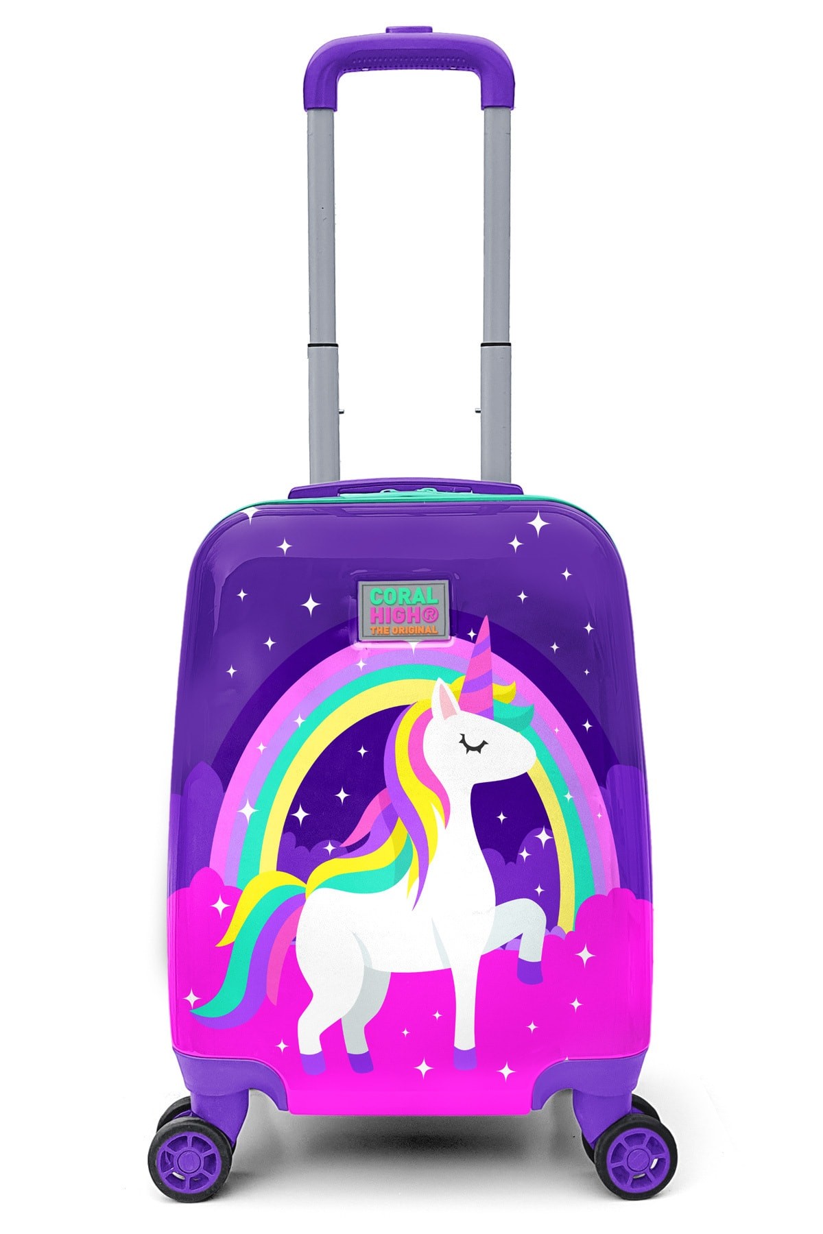 Bagacar Yaygan Kids Mor Su Yeşili Unicorn Desenli Çocuk Valizi 16729