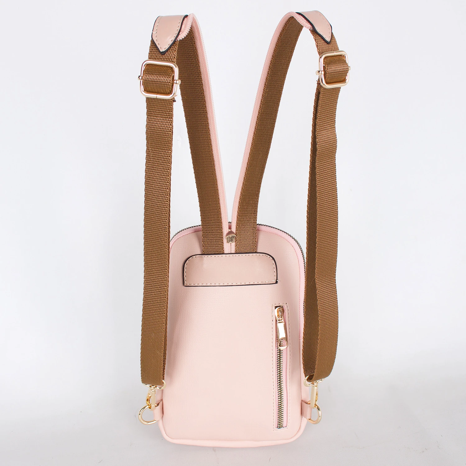 Bagacar 1358 Pudra Suni Deri Telefon Bölmeli Bayan Sırt Çantası