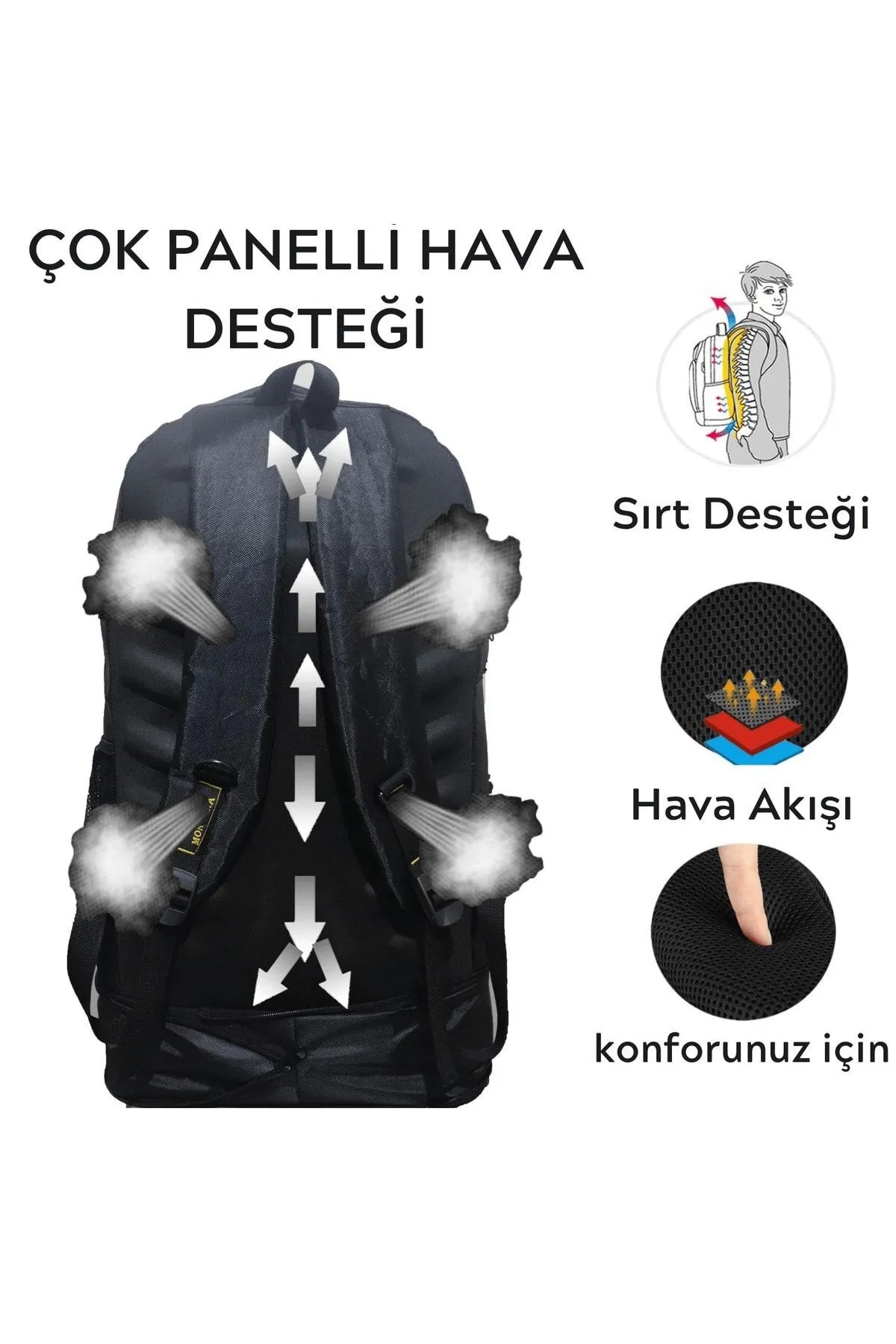 Mountainer 55+10 Litre Körüklü Siyah Su Geçirmez Çok Gözlü Seyahat-dağcı-kampçı Sırt Çantası