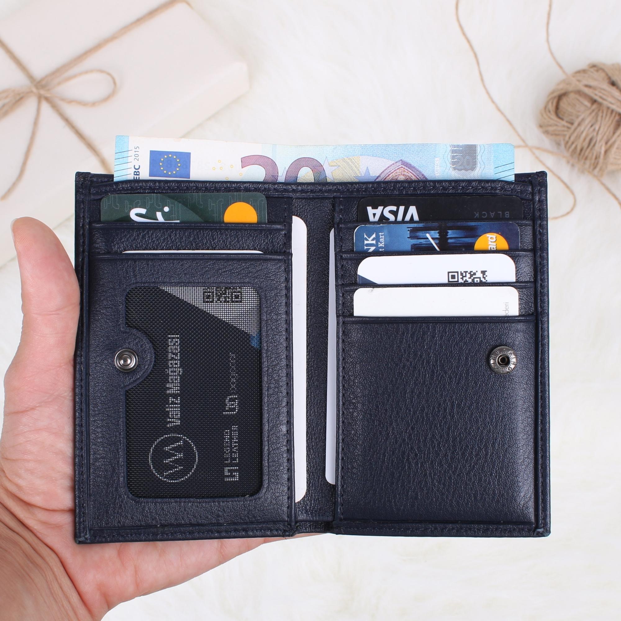 Legend Leather 726 Lacivert Erkek Hakiki Deri Para Bölmeli Kartlık