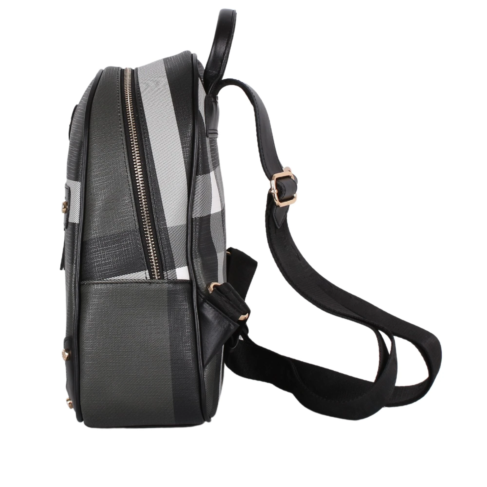 Bagacar 1063 Ekose Siyah Siyah Bayan Suni Deri Sırt Çantası