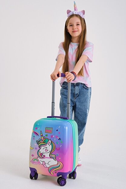Bagacar Yaygan Kids Lavanta Su Yeşili Unicorn Desenli Çocuk Valizi 16701