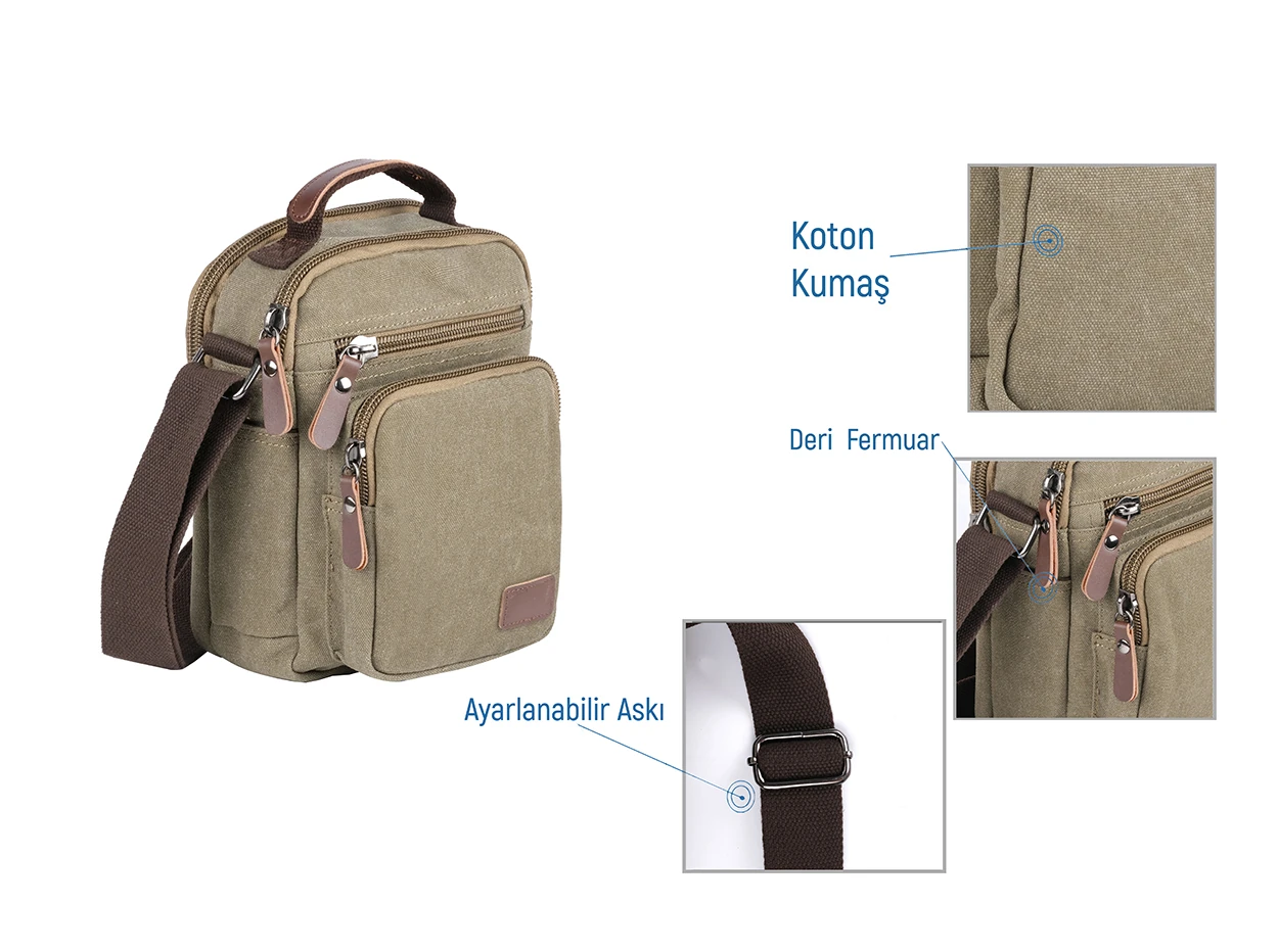 Bagacar 6250 Yeşil Kanvas Çapraz Omuz Postacı Çantası