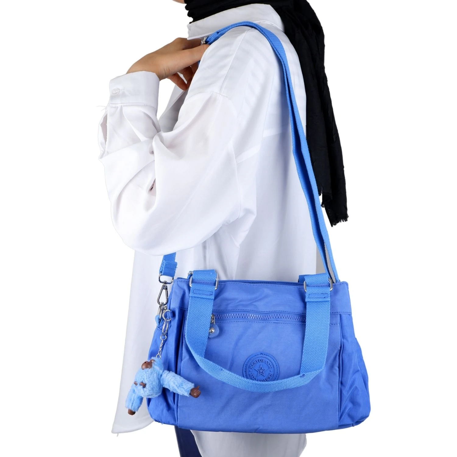 Kenyon C1112  Klinkır Kumaş Bayan Çapraz El Omuz Çantası Mavi