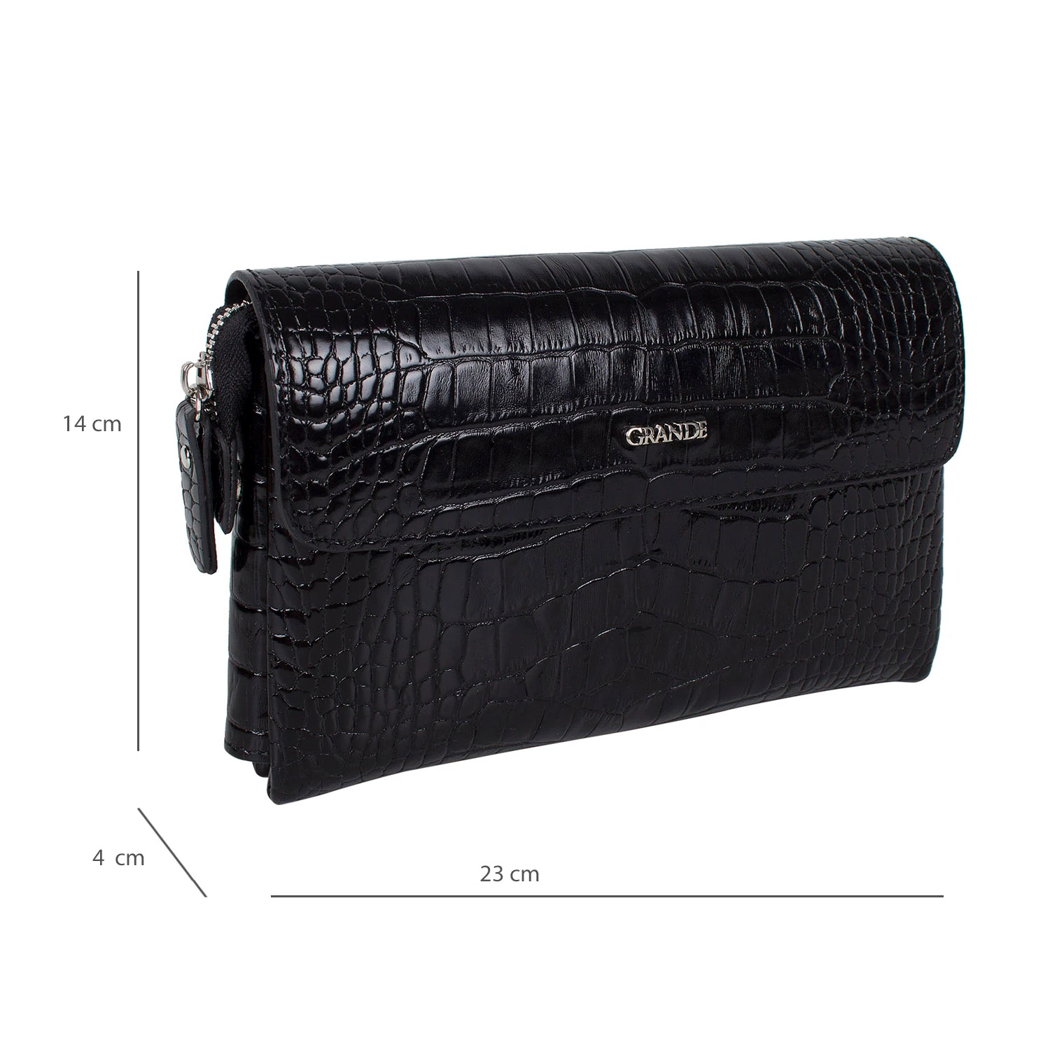 Grande 4280 Hakiki Deri Unisex El Portföy Çantası Kroko Siyah