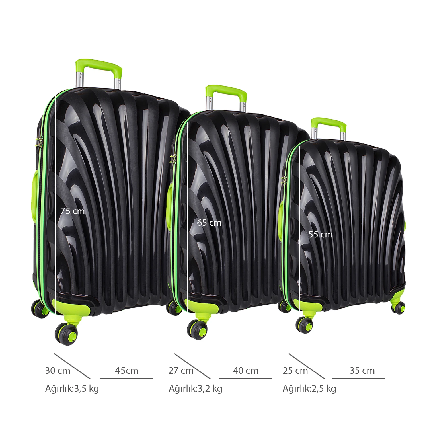 Bagacar Shell Silikon Kırılmaz Valiz Seti Siyah Yeşil