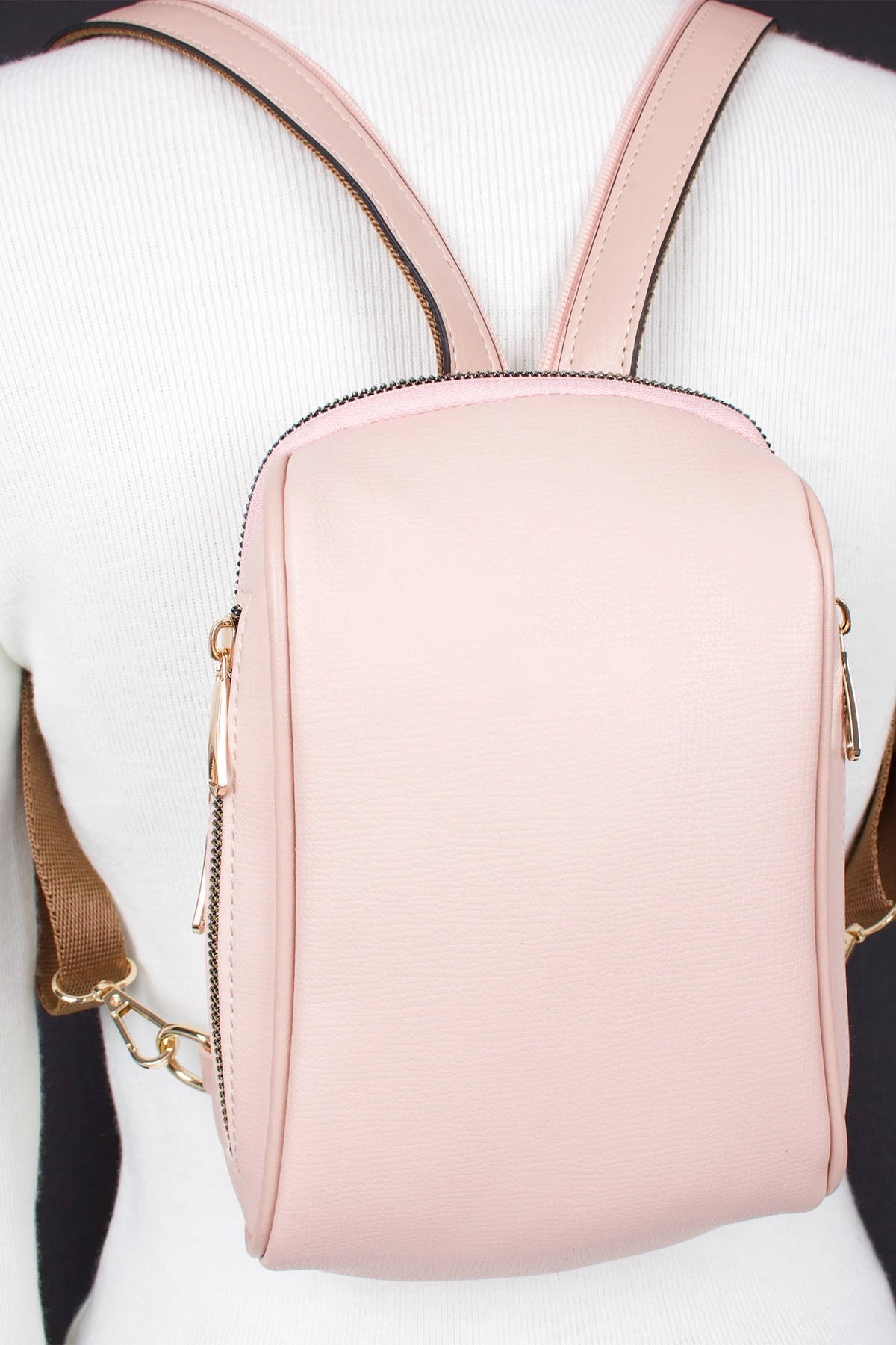 Bagacar 1358 Pudra Suni Deri Telefon Bölmeli Bayan Sırt Çantası