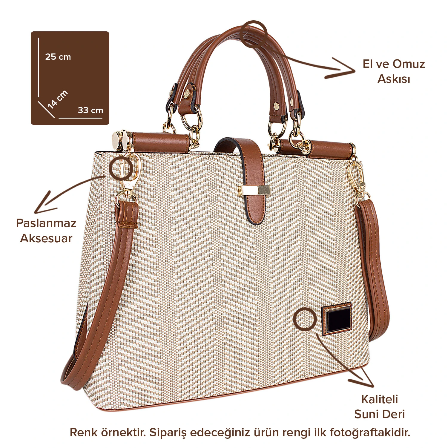 Bagacar 875 Bej 1 Gözlü Bayan El ve Çapraz Omuz Çantası