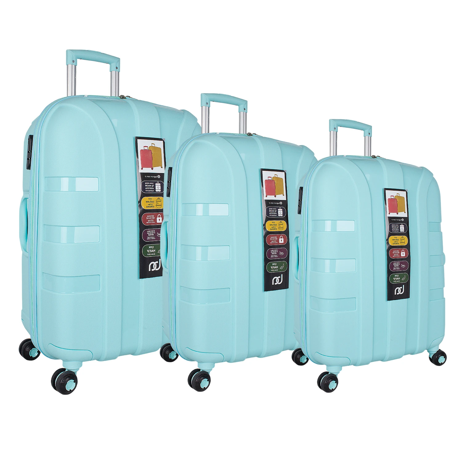 Bagacar IV Sert Silikon Kırılmaz 3lü Valiz Seti Su Yeşili