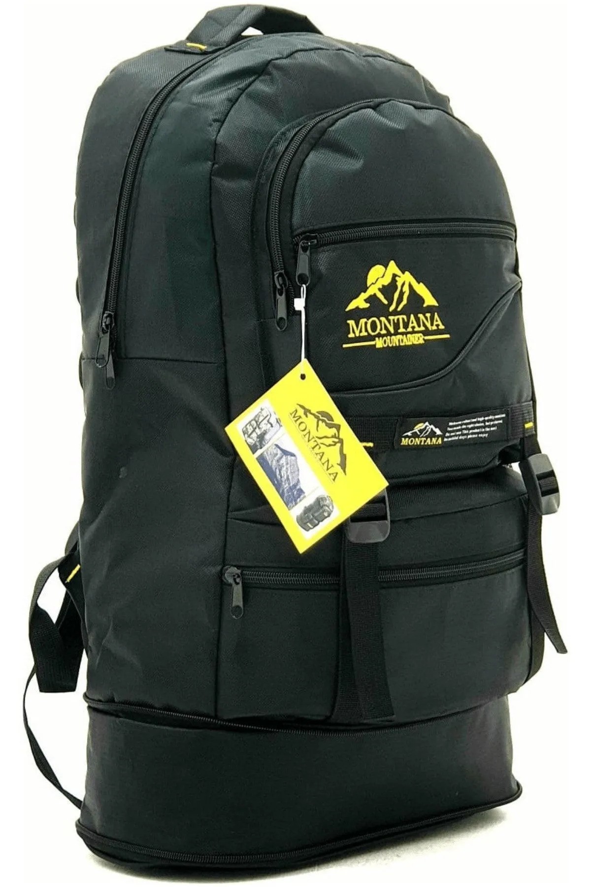 Mountainer 55+10 Litre Körüklü Siyah Su Geçirmez Çok Gözlü Seyahat-dağcı-kampçı Sırt Çantası