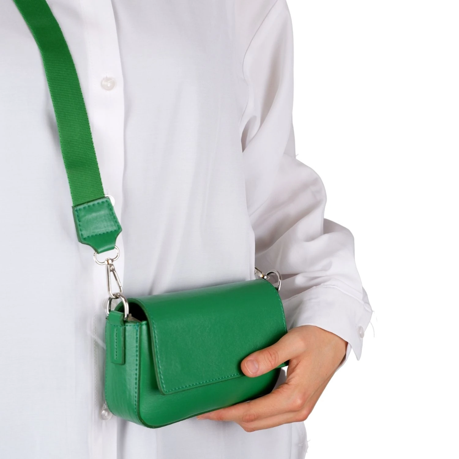 Bagacar Kapaklı Mini Şık Bayan Çapraz El ve Omuz Çantası Yeşil