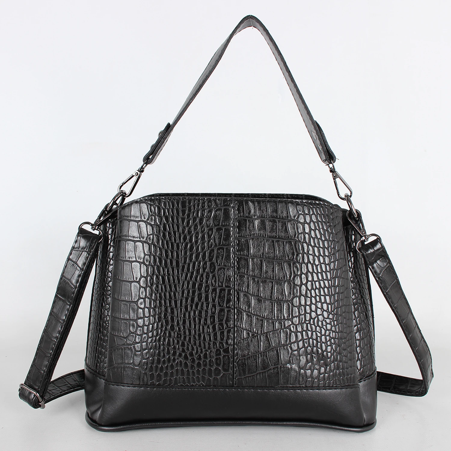 Bagacar 1170 Kroko Siyah Bayan Suni Deri Çapraz Omuz Çantası