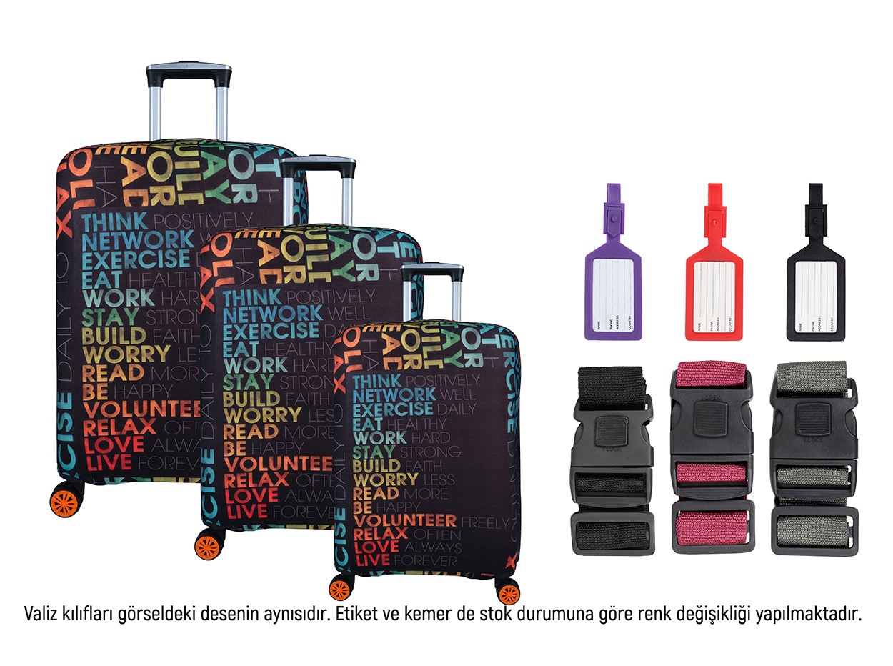 Bagacar Relax 3lü Set Valiz Kılıfı, 3 lü Valiz Kemeri, 3lü Valiz Etiketi