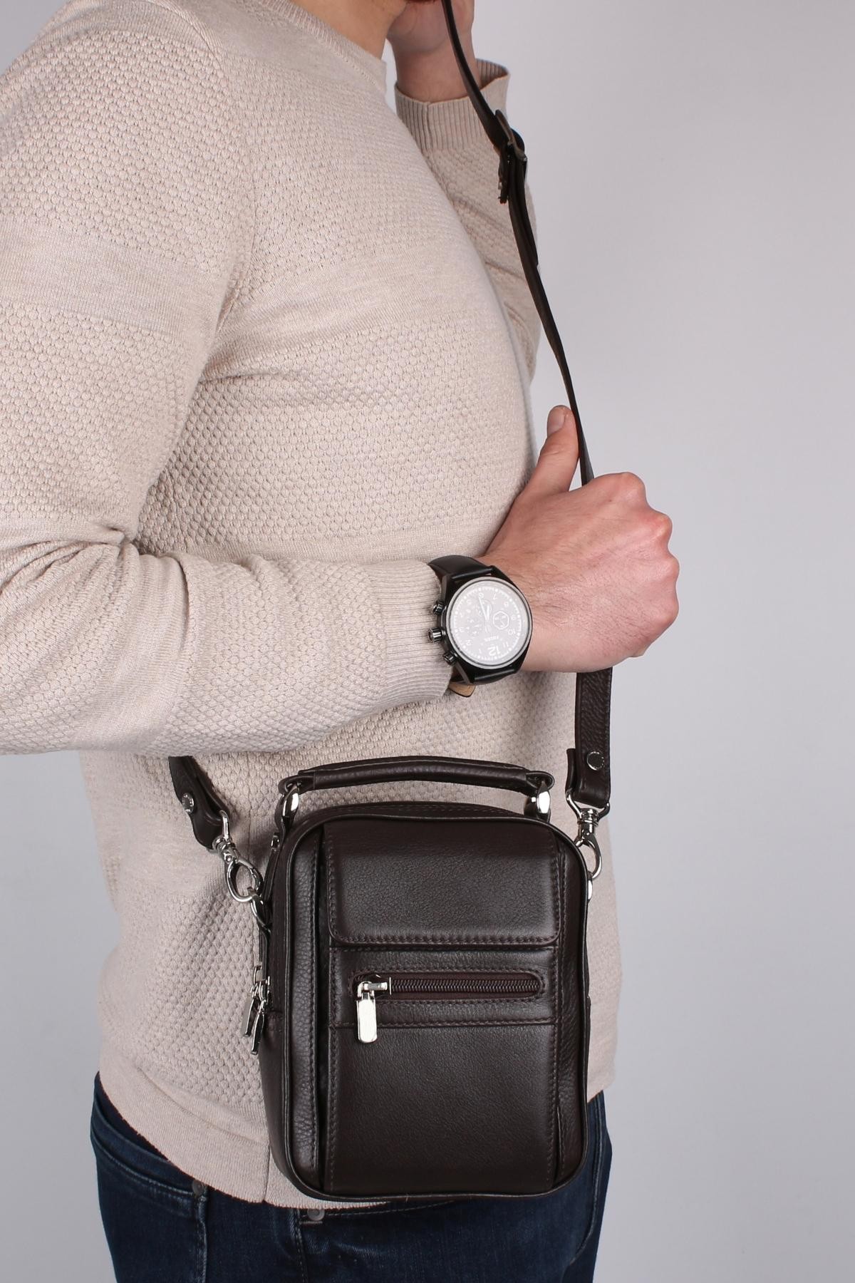 Legend Leather 4586 Kahve Hakiki Deri Erkek Portföy El Ve Omuz Çantası