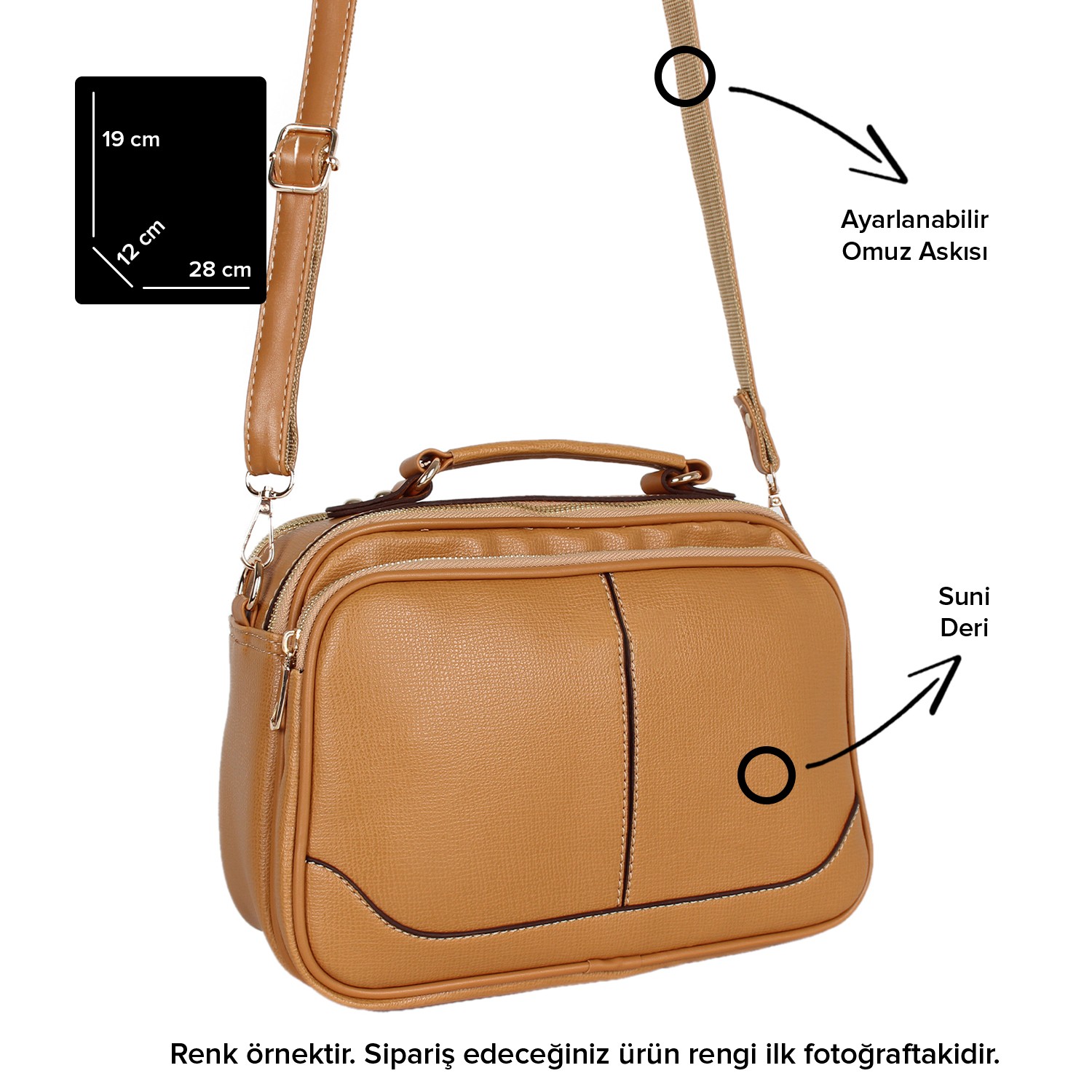Bagacar 1288 Gold Suni Deri Bayan Çapraz El ve Omuz Çantası