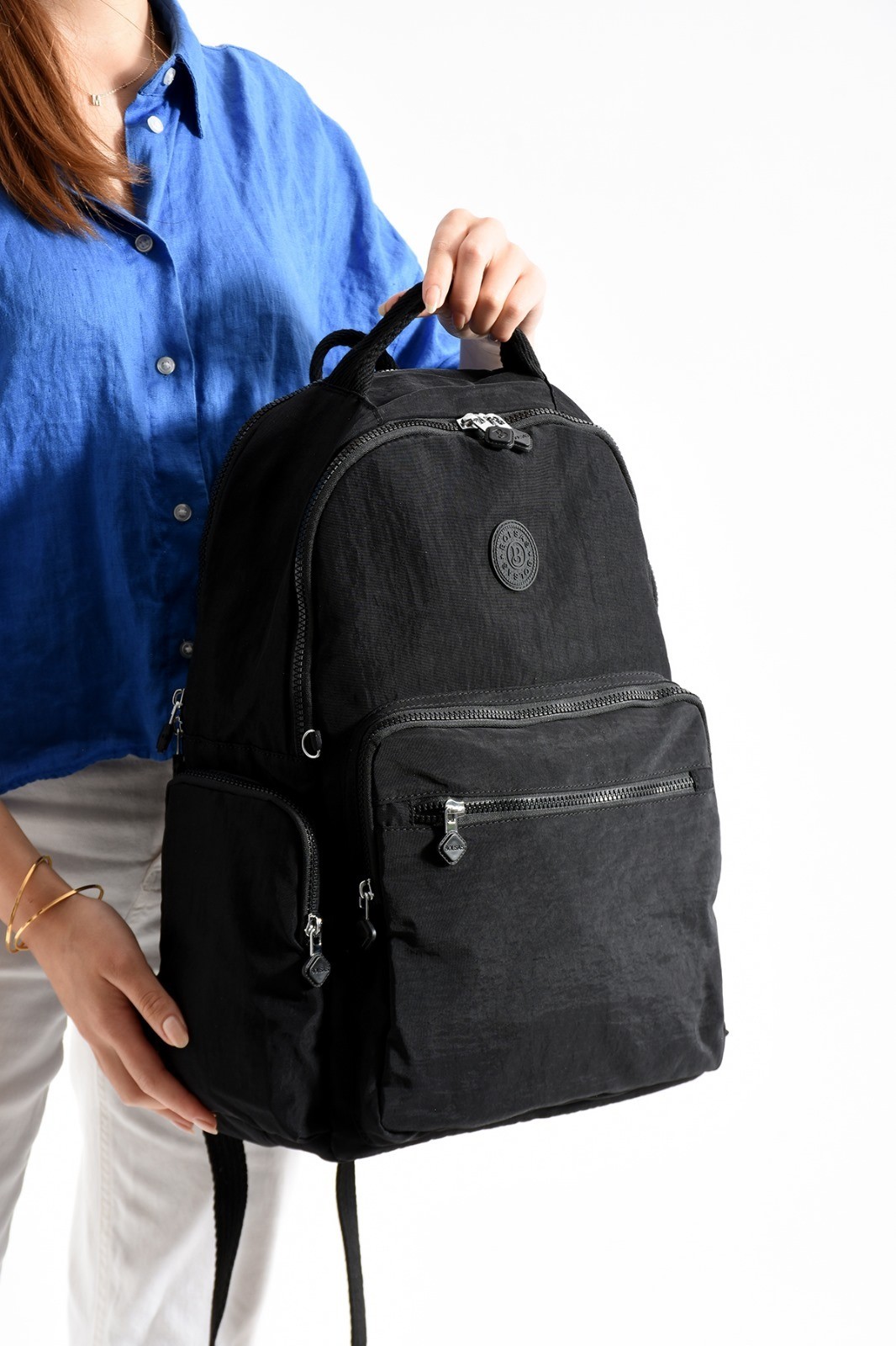Bagacar Bolsas 1094 Su Geçirmez İthal Krinkıl Kumaş Laptop Bölmeli Okul ve Günlük Sırt Çantası Siyah