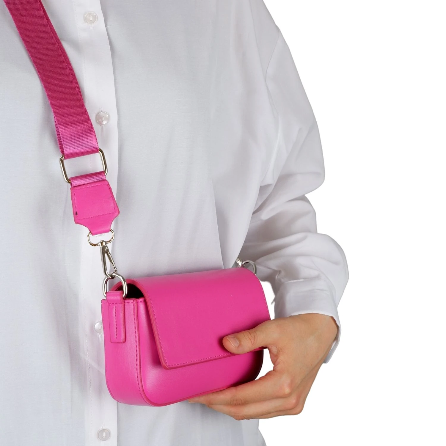 Bagacar Kapaklı Mini Şık Bayan Çapraz El ve Omuz Çantası Fuşya