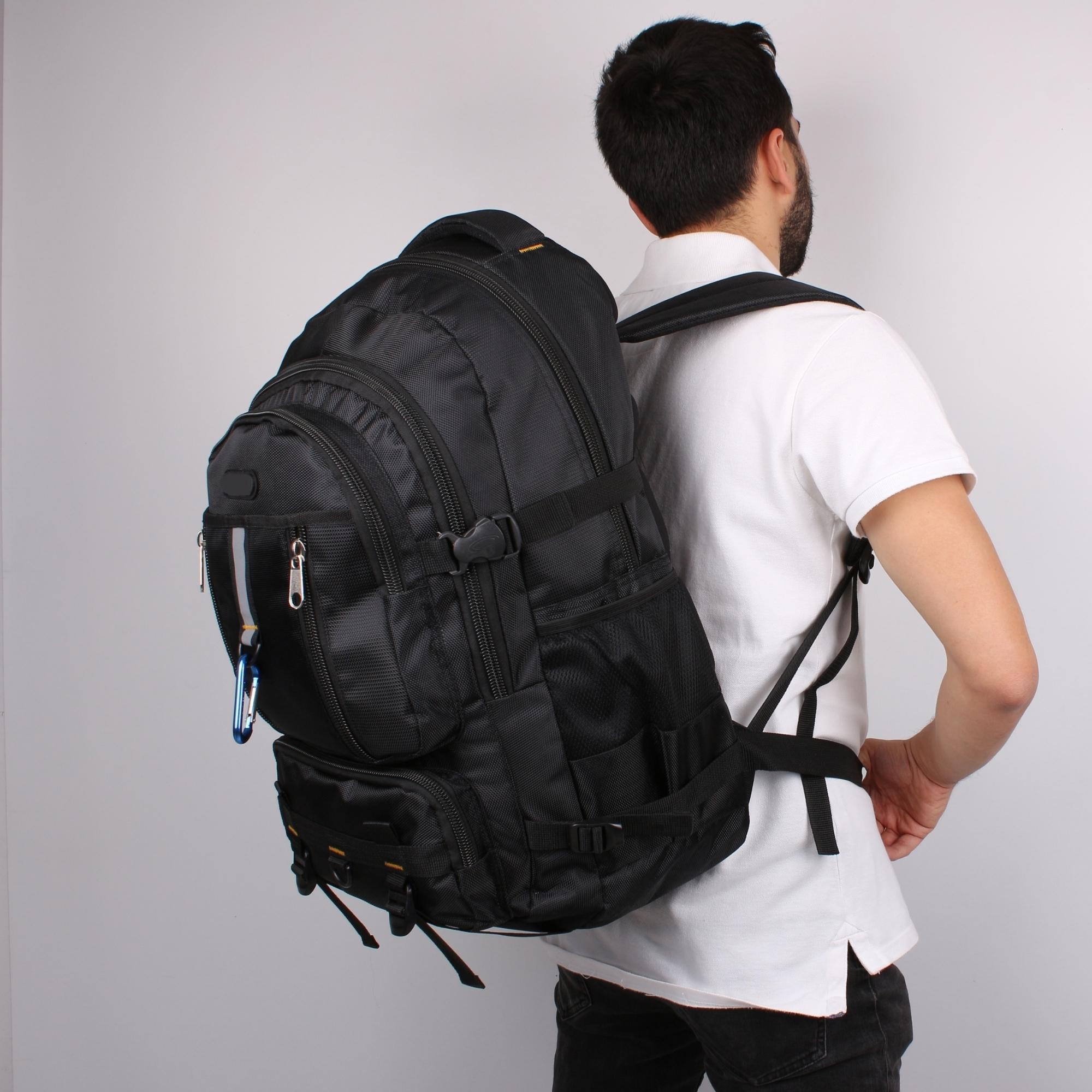 Bagacar IZDAG Siyah Siyah Seyahat Sırt Çantası 60 LT 17" Laptop Bölmeli