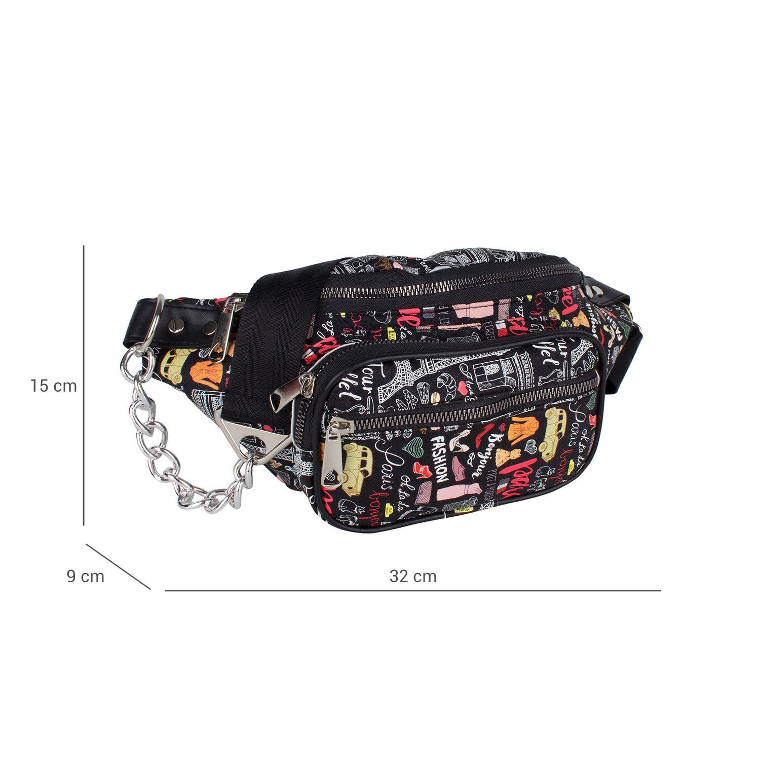 Bagacar Fashion Göğüs Bel Çantası Paris Siyah