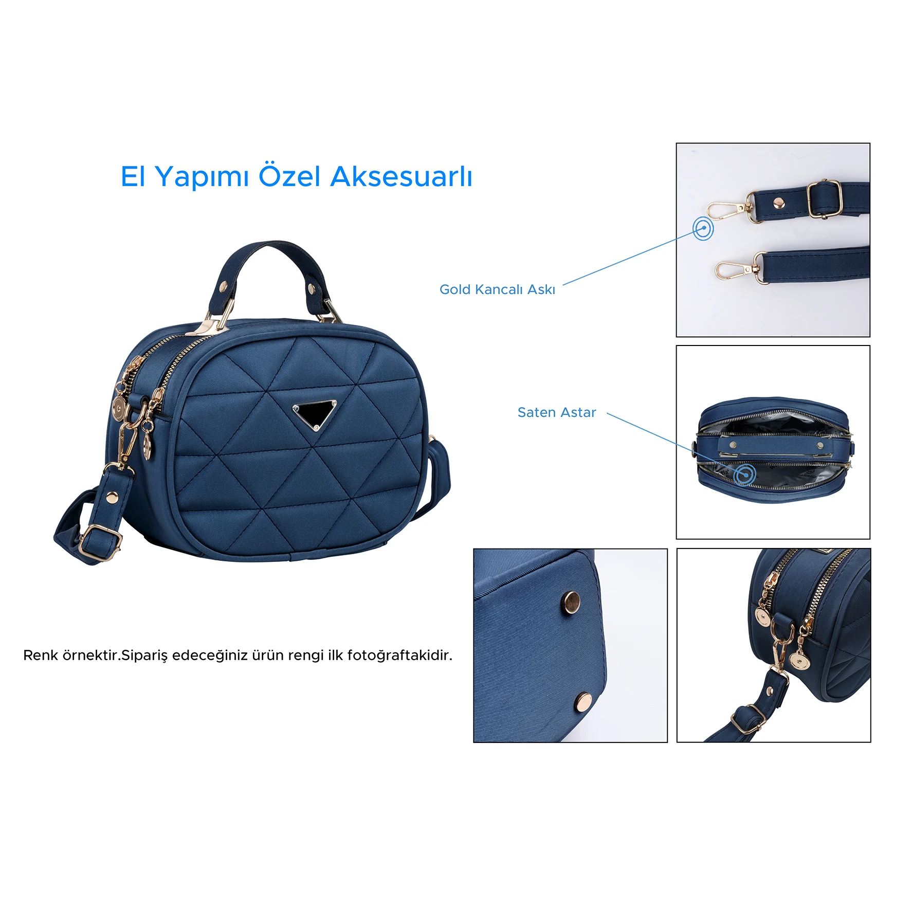 Bagacar Kapitone Şık Bayan Çapraz El ve Omuz Çantası Lacivert