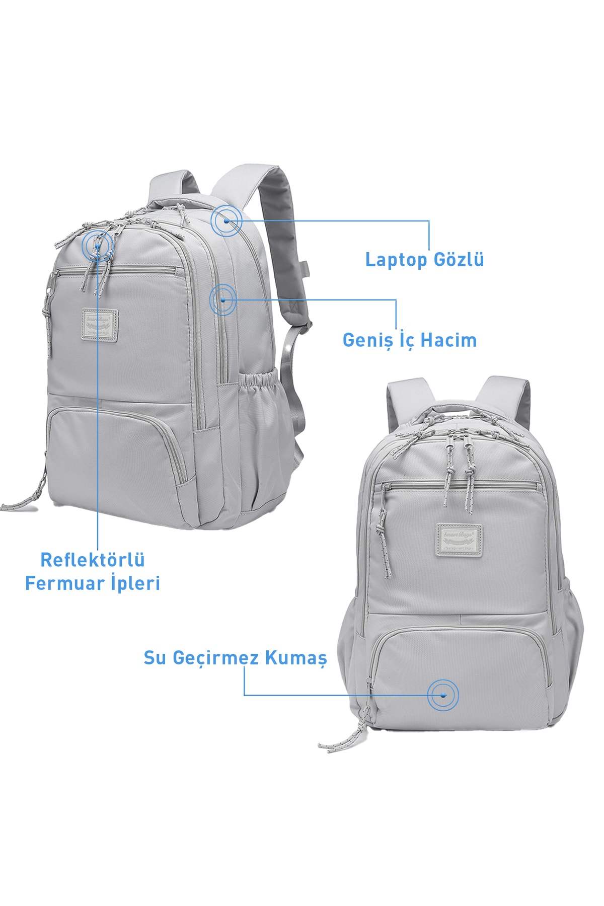 Bagacar Smart Bag 3196 Okul ve Günlük Laptop Bölmeli Sırt Çantası Koyu Gri