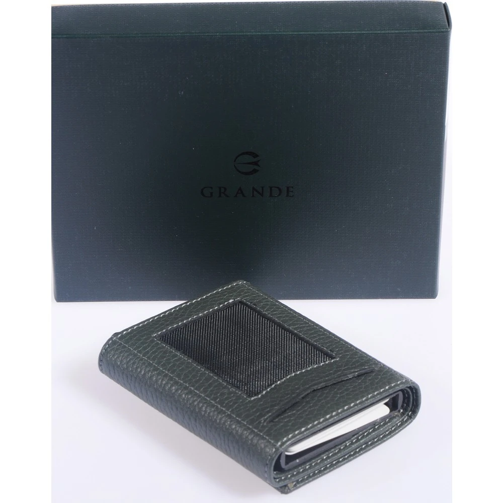 Grande 752 Unisex Hakiki Deri Mekanizmalı Kartlık Yeşil