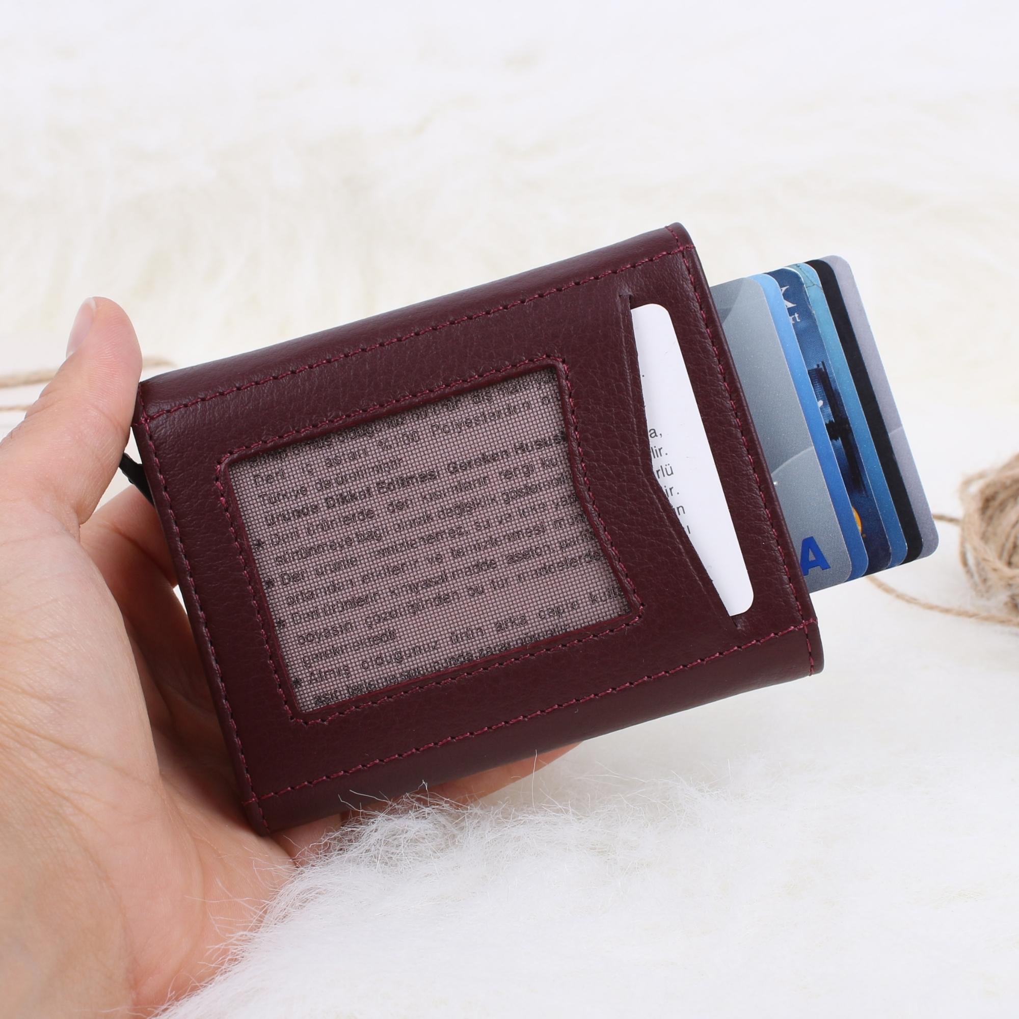 Legend Leather Erkek Bordo Hakiki Deri Mekanizmalı Cüzdan/Kartlık
