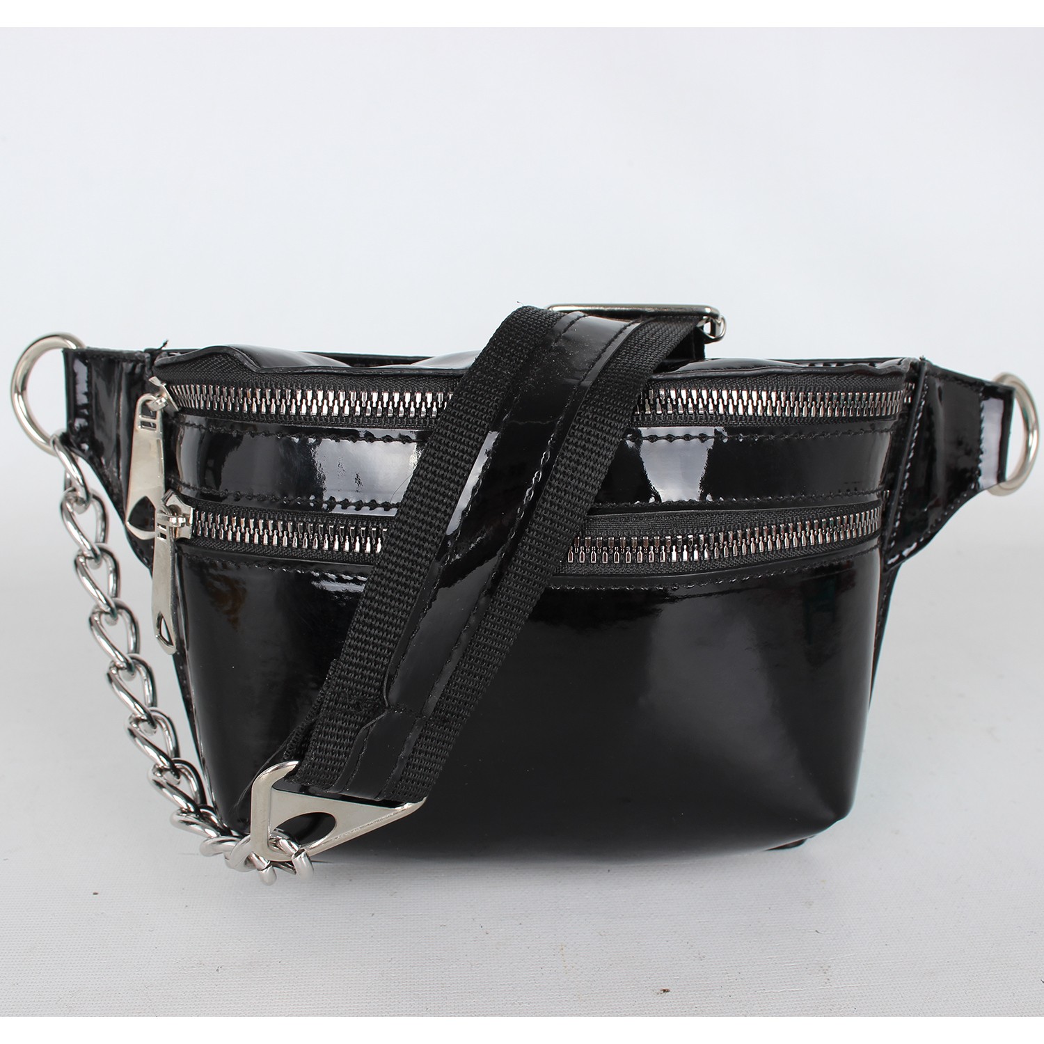 Bagacar Fashion Tulum Gögüs Bel Çantası Parlak Siyah