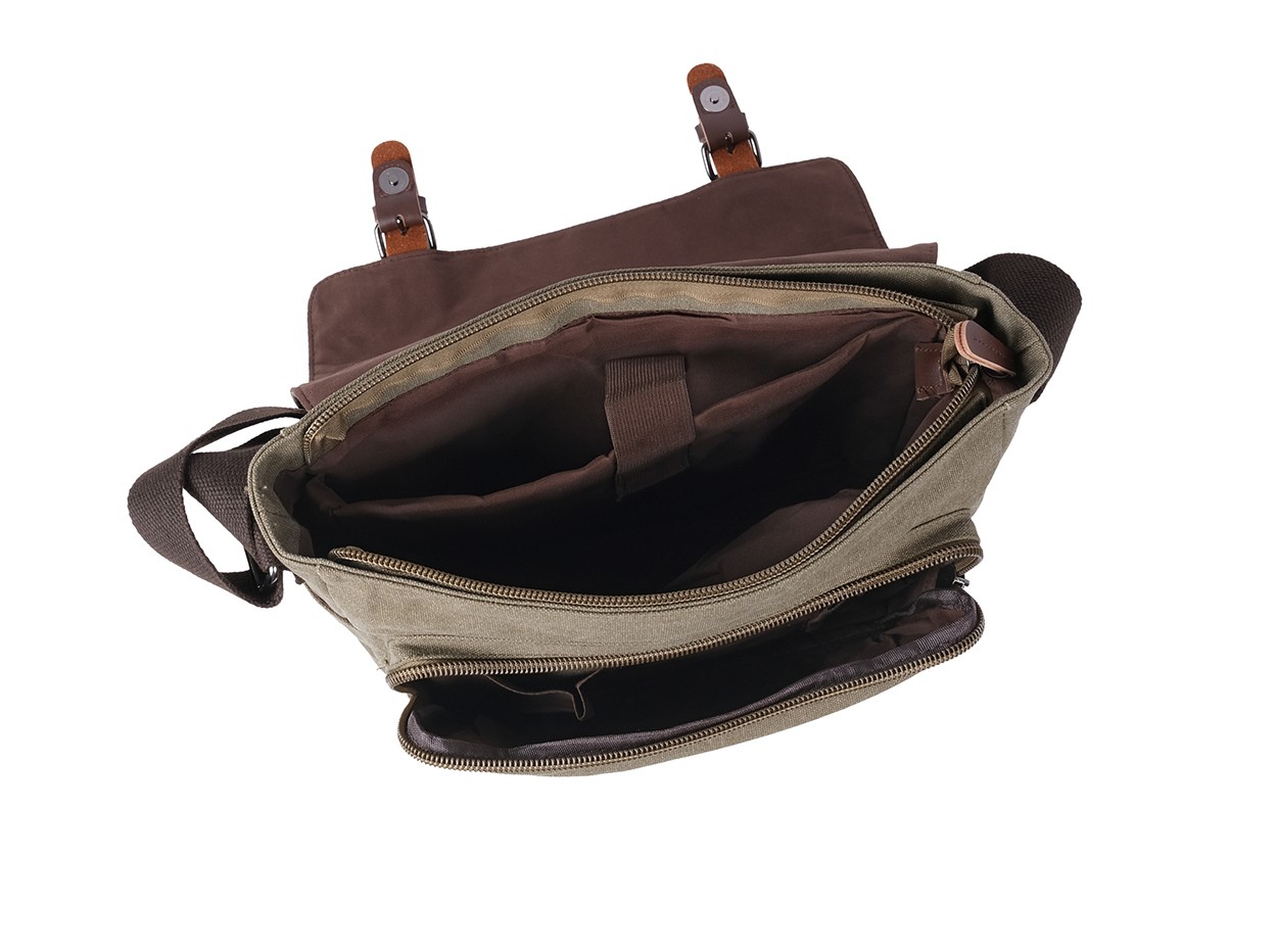 Bagacar Orjinal Kanvas Kumaş Laptop Bölmeli Unisex Çapraz Çanta Yeşil