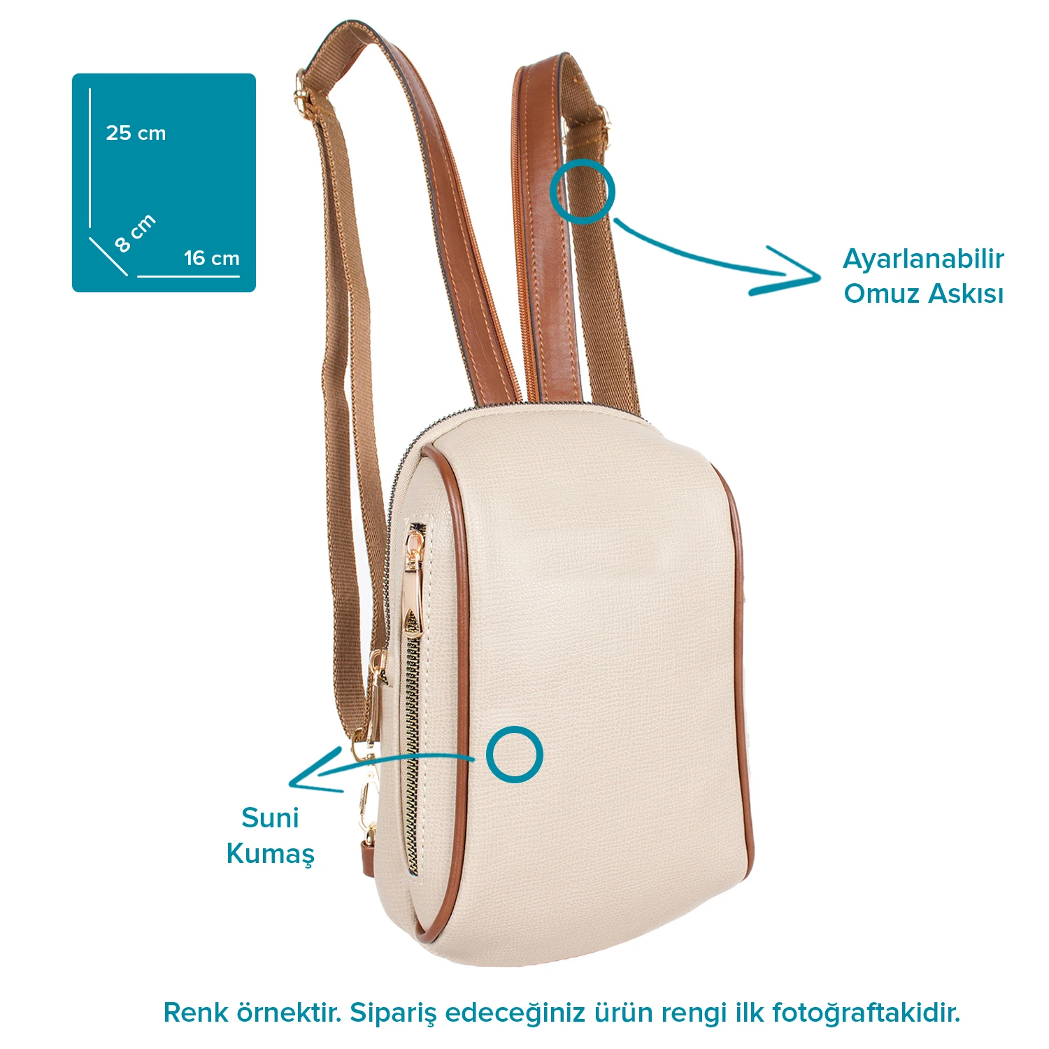 Bagacar 1358 Vizon Suni Deri Telefon Bölmeli Bayan Sırt Çantası